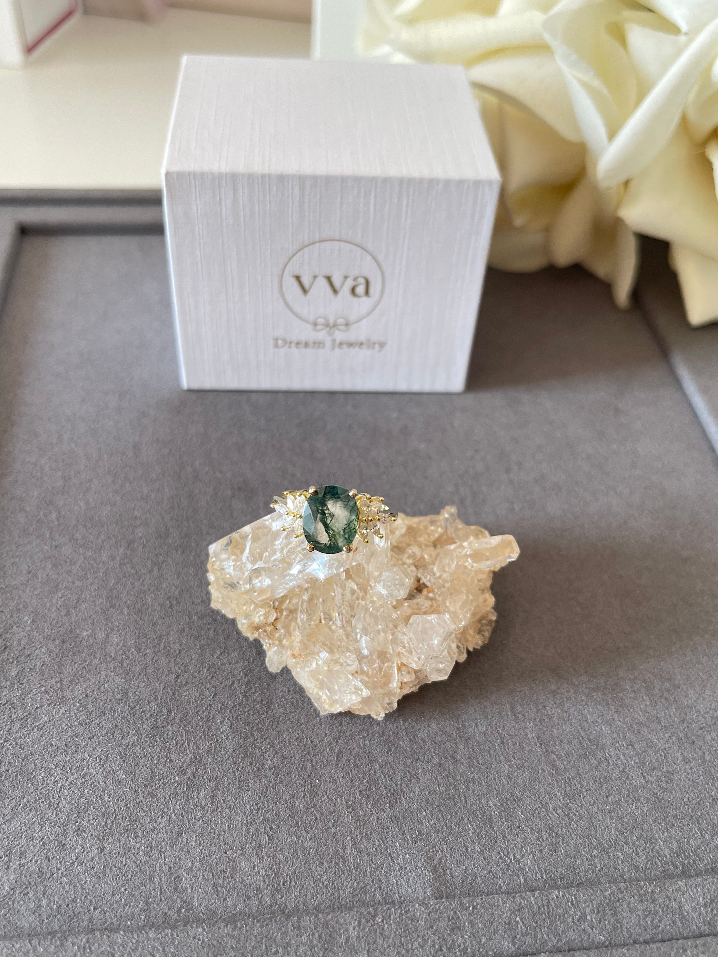 【SIERR】Unique Handmade Natural Moss Agate Engagement Ring Oval Shape 3c