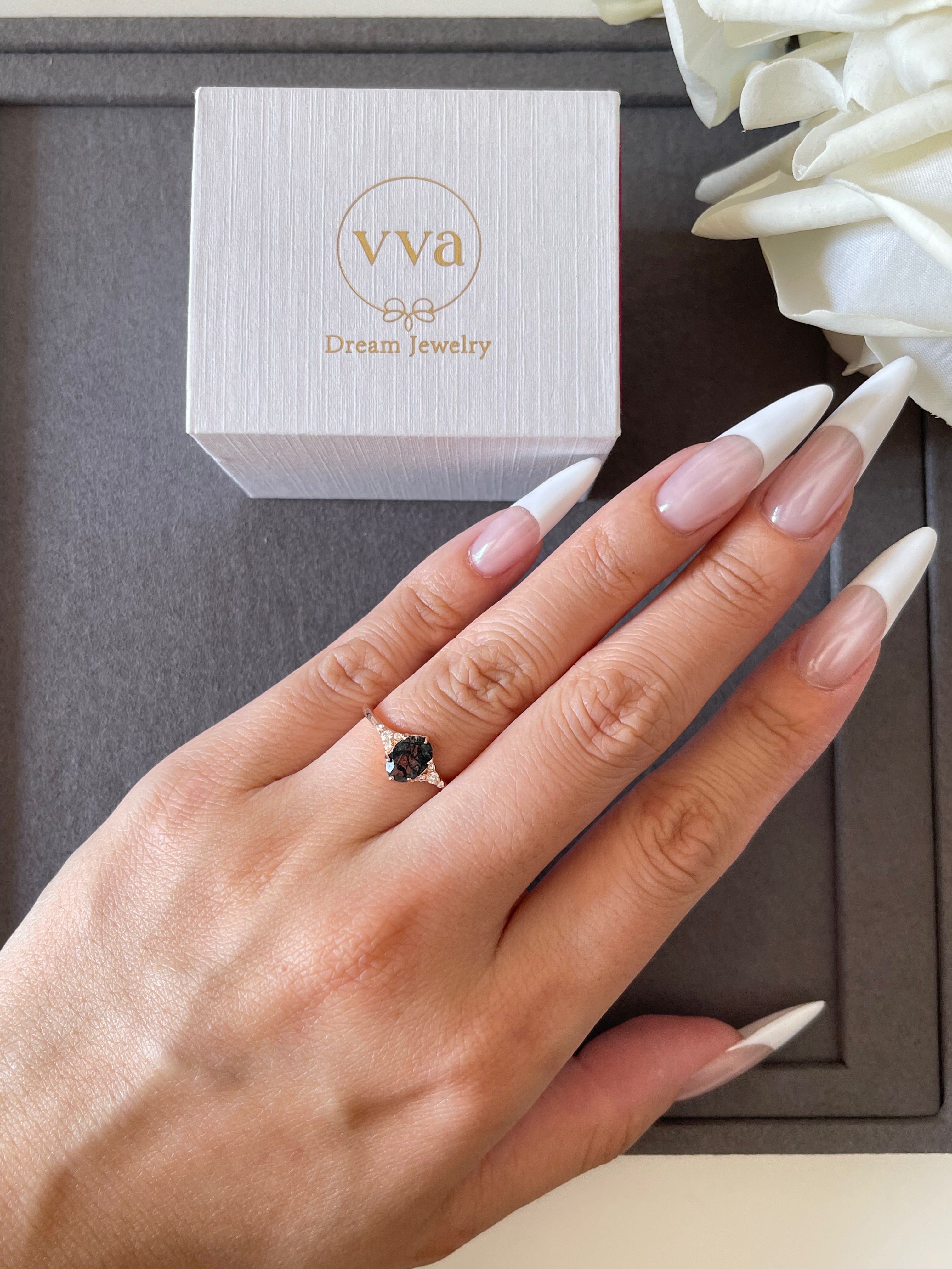 【Aetheria】Unique Handmade Natural Moss Agate Engagement Ring 0.75ct Oval Shape