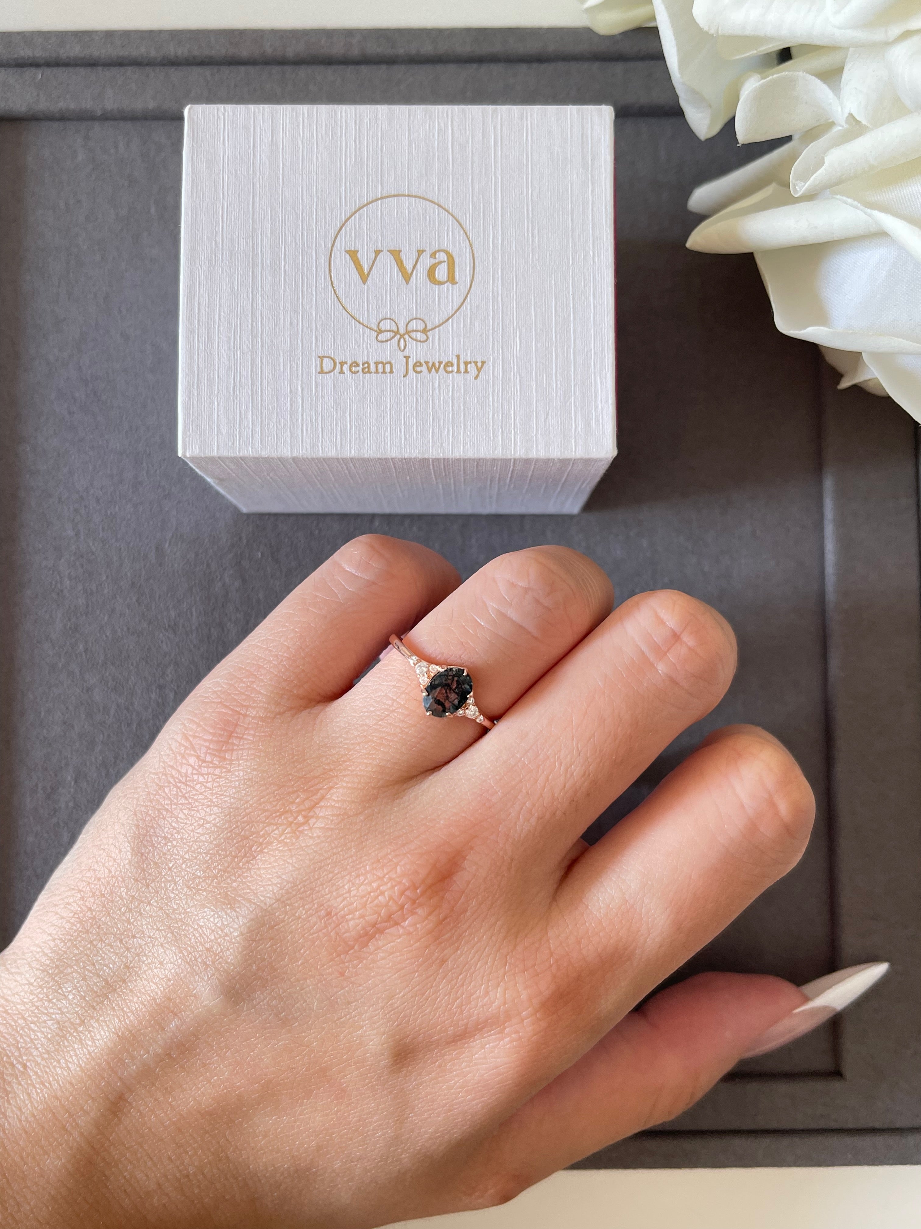 【Aetheria】Unique Handmade Natural Moss Agate Engagement Ring 0.75ct Oval Shape