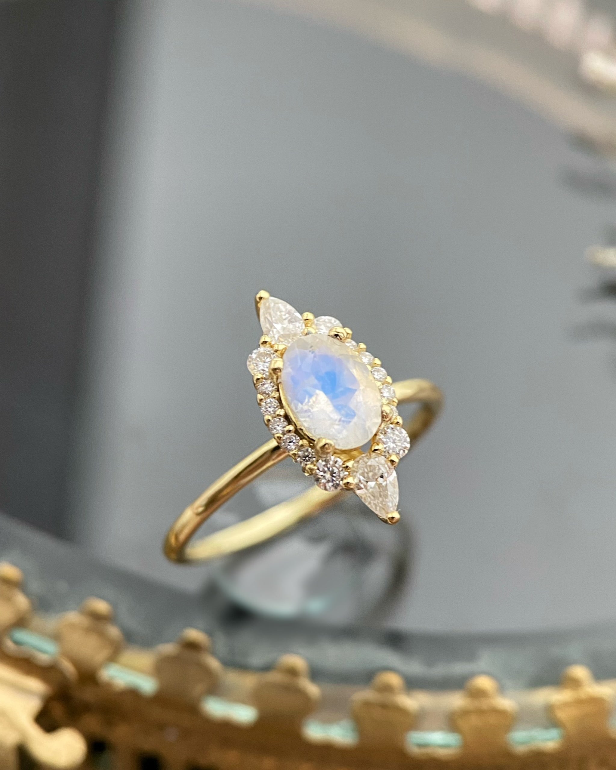 Diana's Bow | Vintage Art Deco Inspired Blue Moonstone Engagement Ring