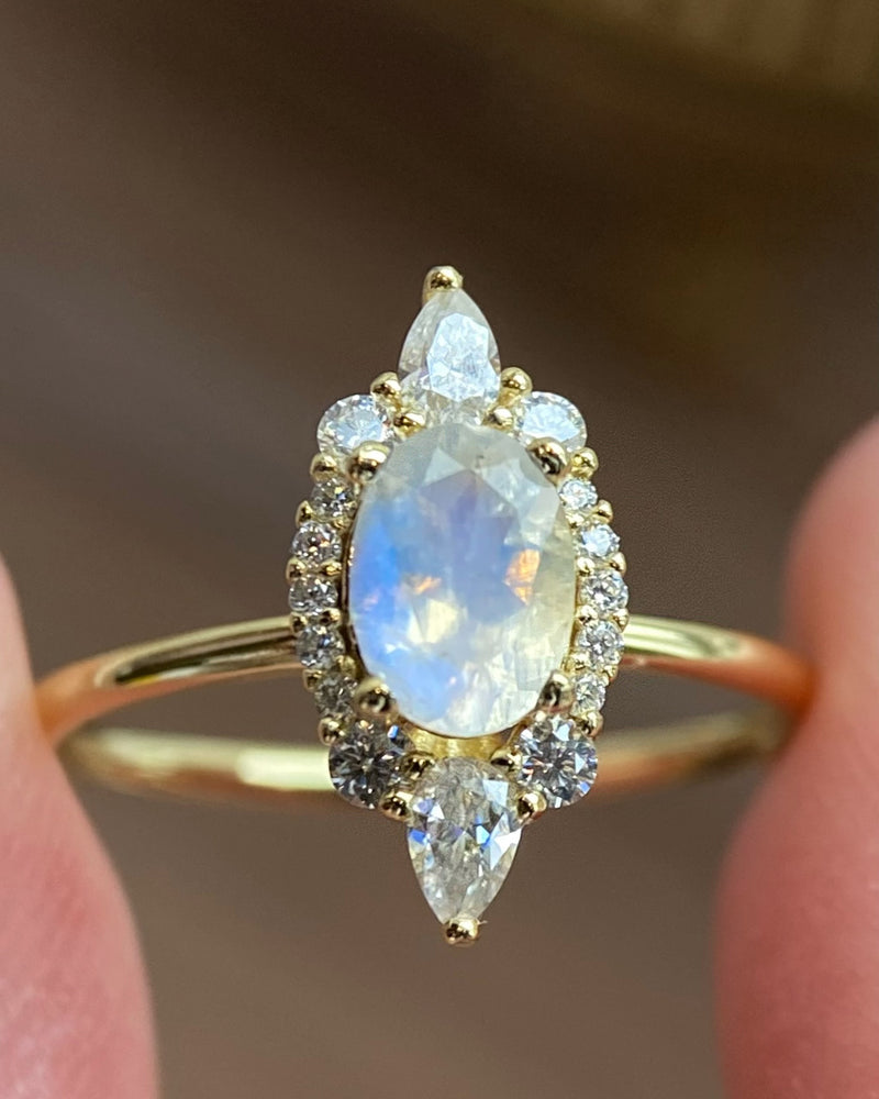 Diana's Bow | Vintage Art Deco Inspired Blue Moonstone Engagement Ring