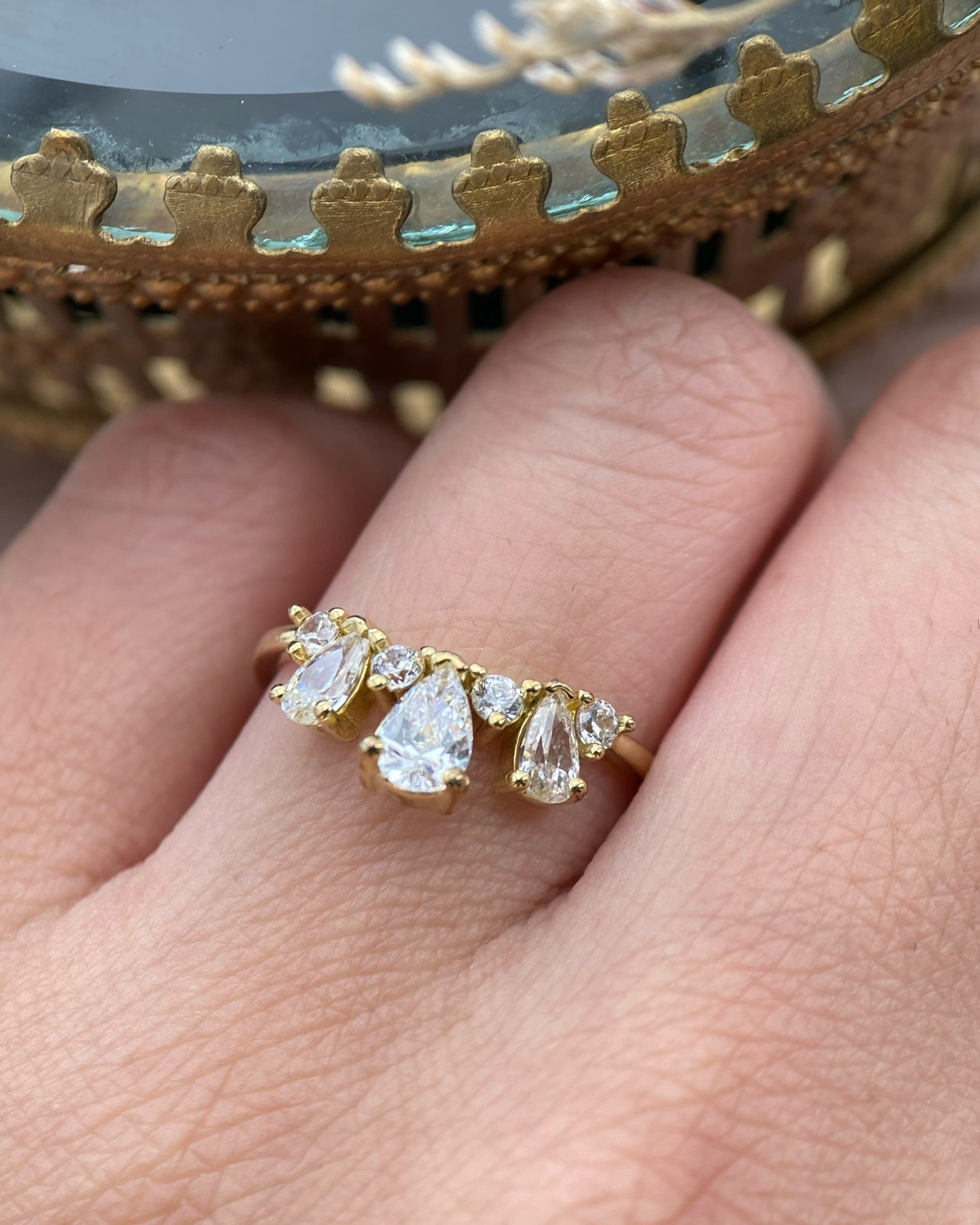 The Seraph | Handmade Curved Pear & Round Cluster Crown Wedding Band