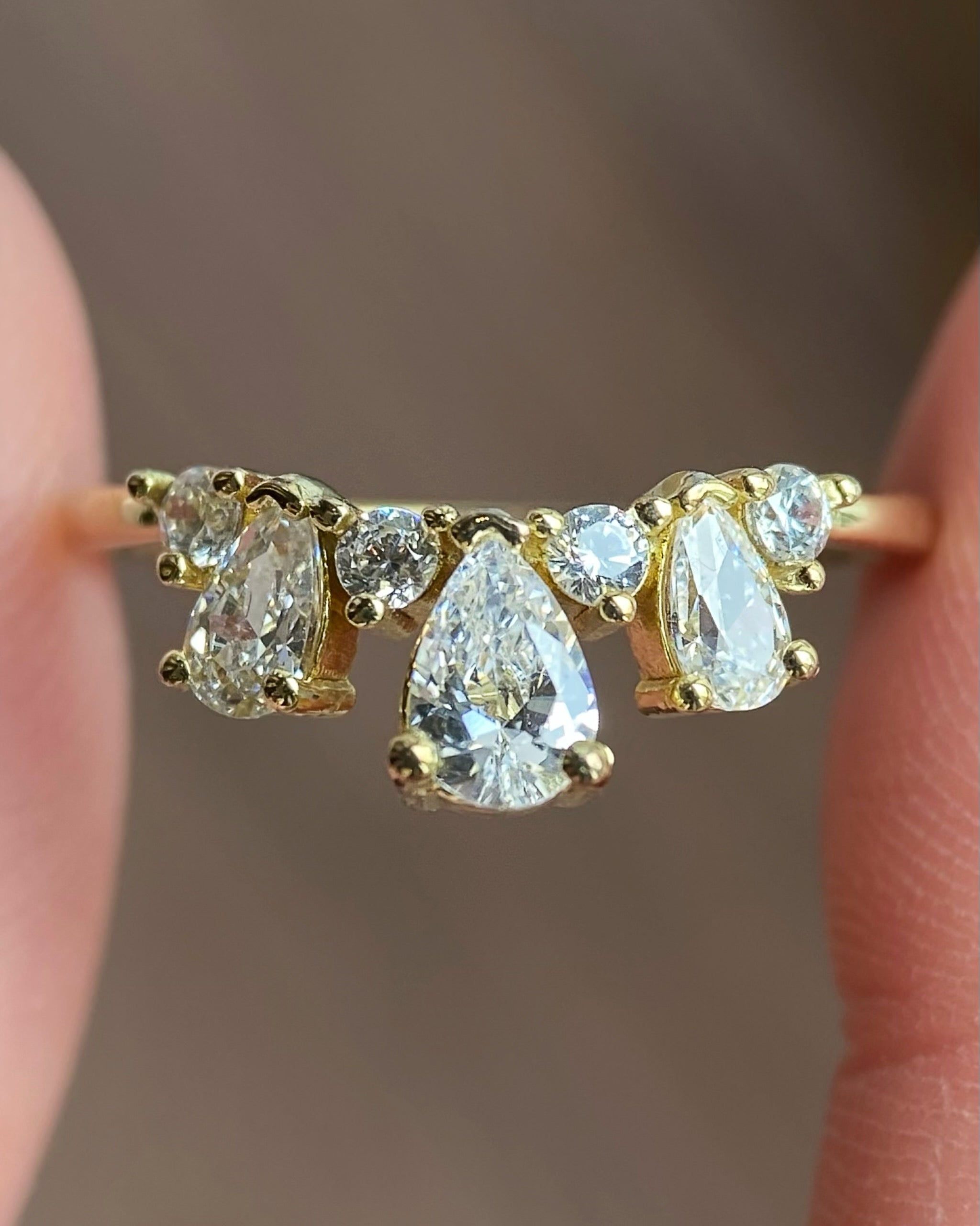 The Seraph | Handmade Curved Pear & Round Cluster Crown Wedding Band