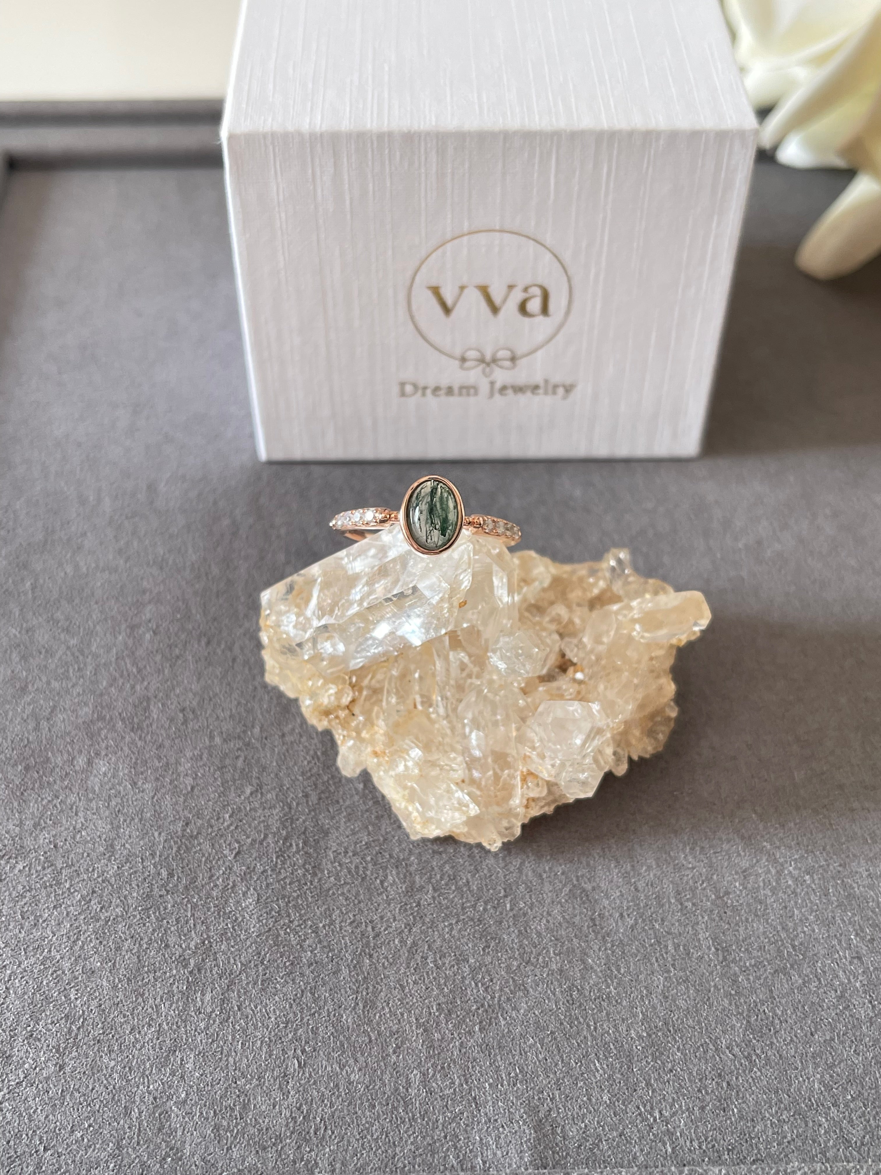 【Mossward】Unique Handmade Natural Moss Agate Engagement Ring 0.8ct Oval Shape