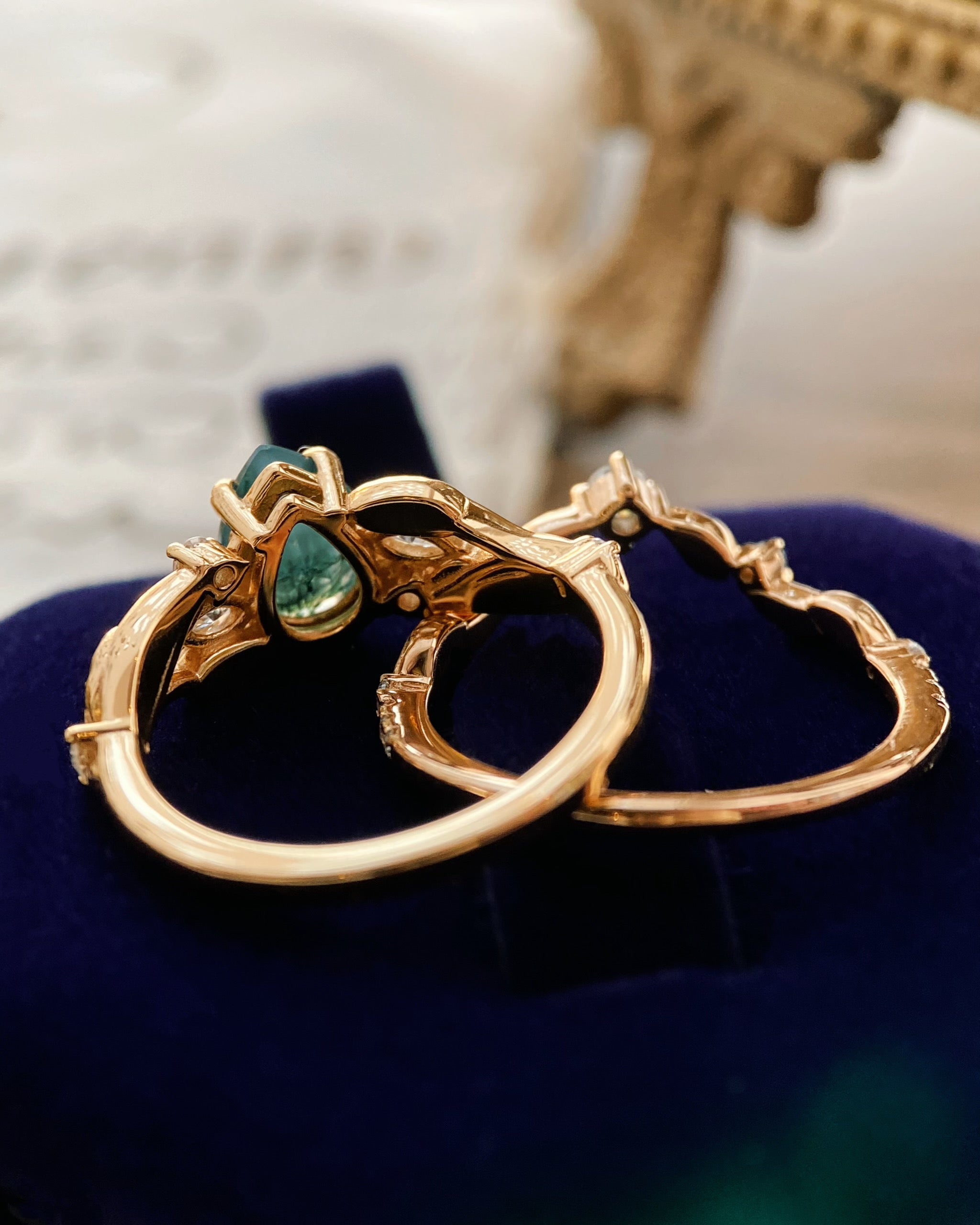 【Voile éthéré】Bague de fiançailles unique en agate mousse naturelle, faite main, de forme ovale, 1,5 ct