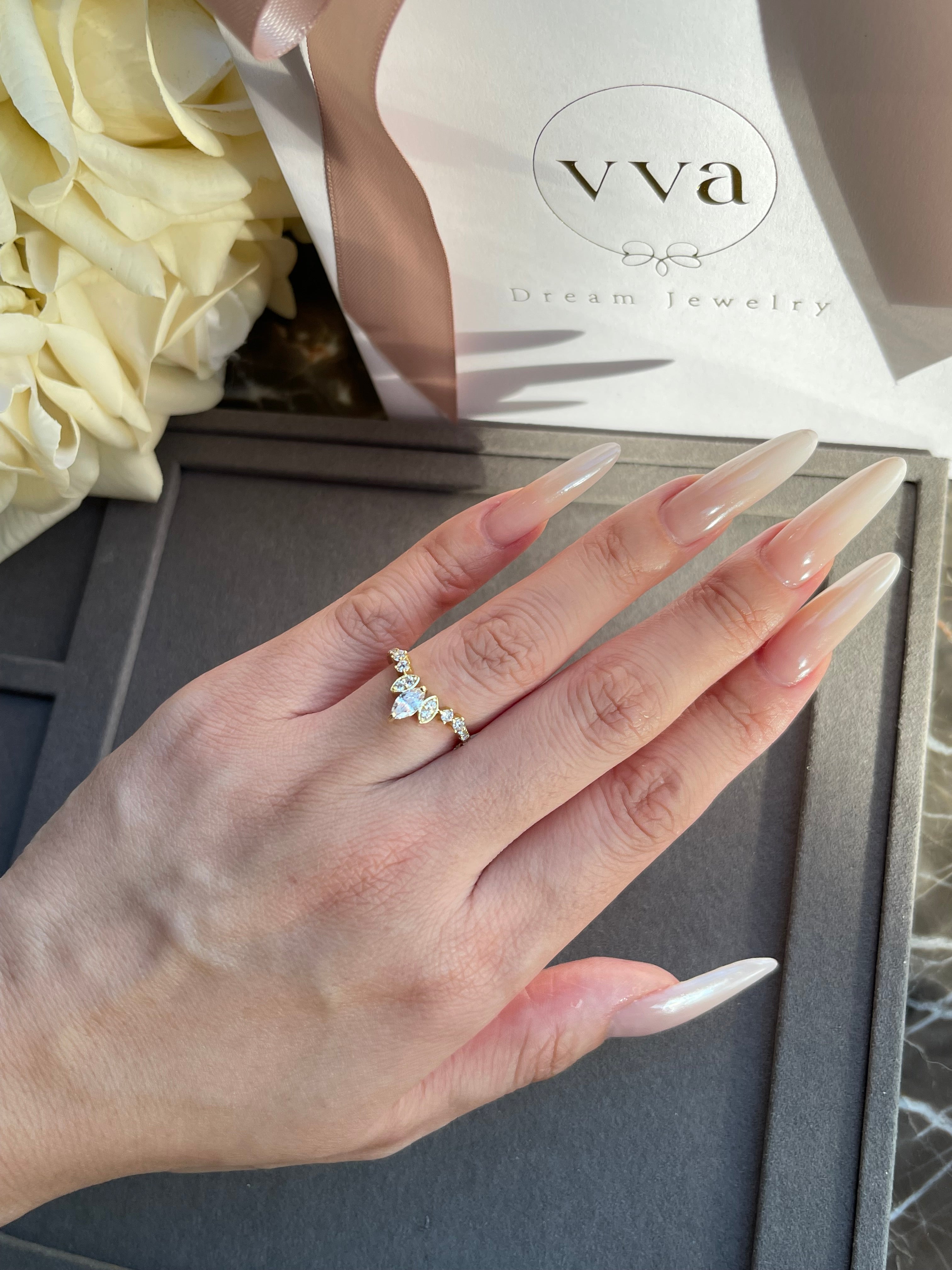 【SERAPHINA SET】Unique Handmade Natural Blue Moonstone Engagement Set 2pcs Pear Shape 3ct