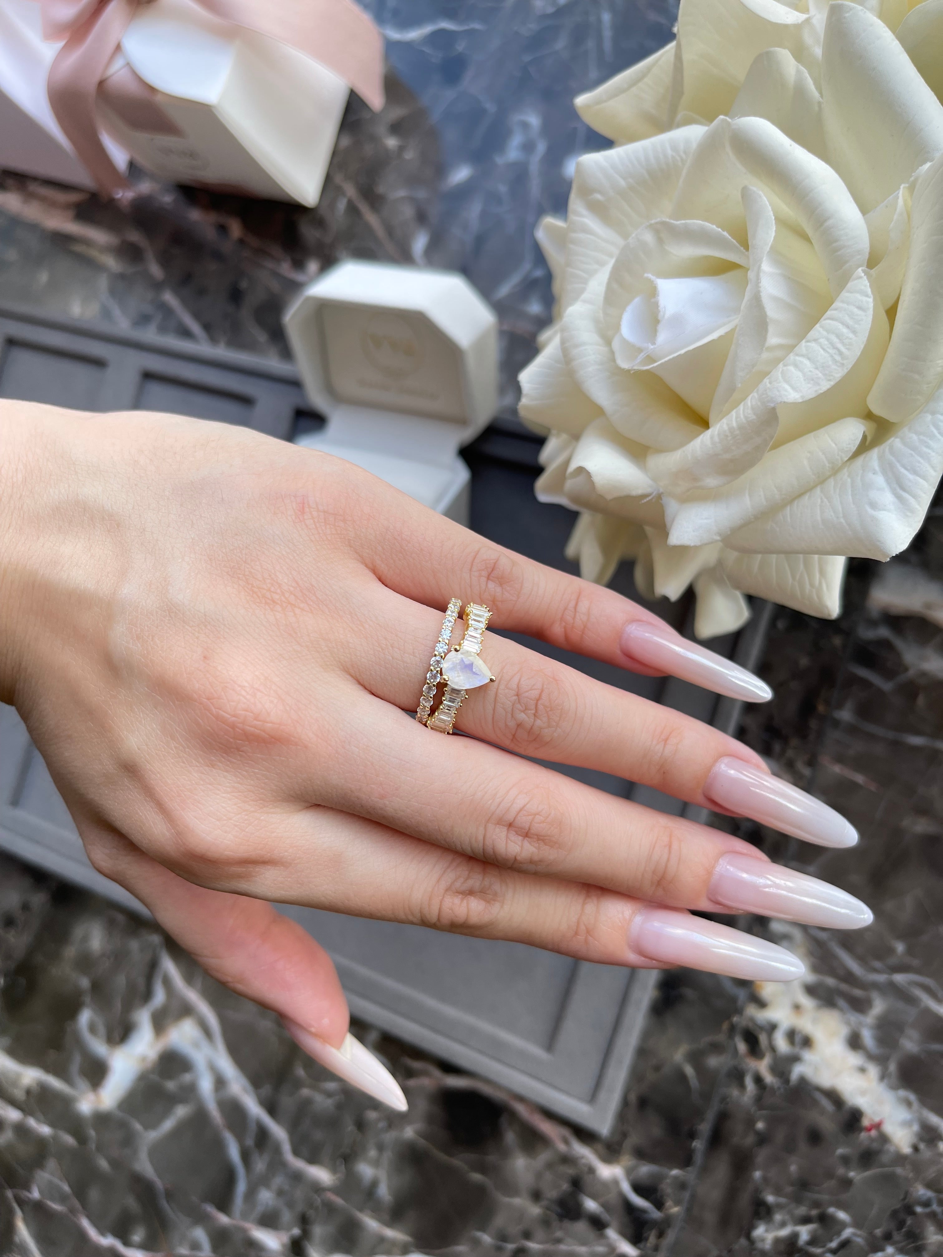 【Chalice】Unique Handmade Natural Blue Moonstone Engagement Ring 0.8ct Pear Shape