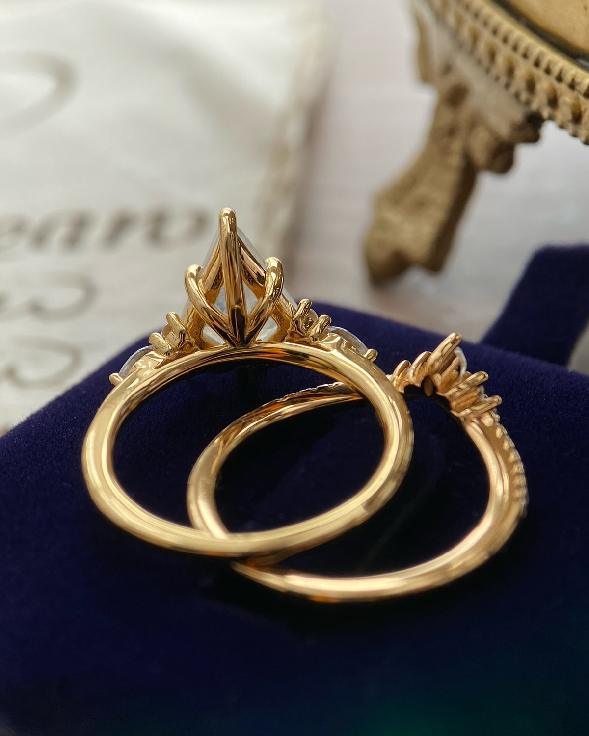 Atalanta| Fantasy Fairy-Core Kite Cut Blue Moonstone Engagement Ring Set