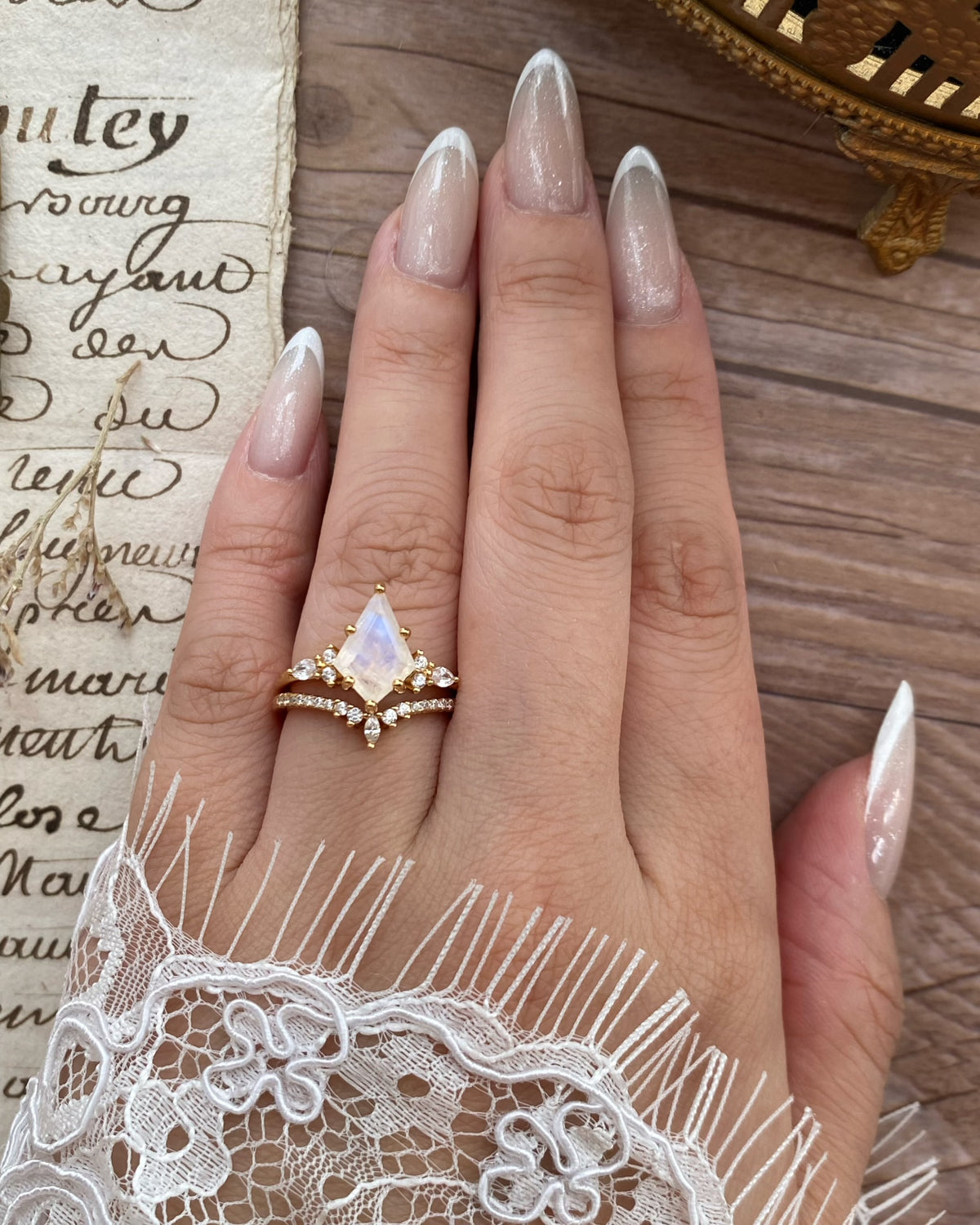 Atalanta| Fantasy Fairy-Core Kite Cut Blue Moonstone Engagement Ring Set