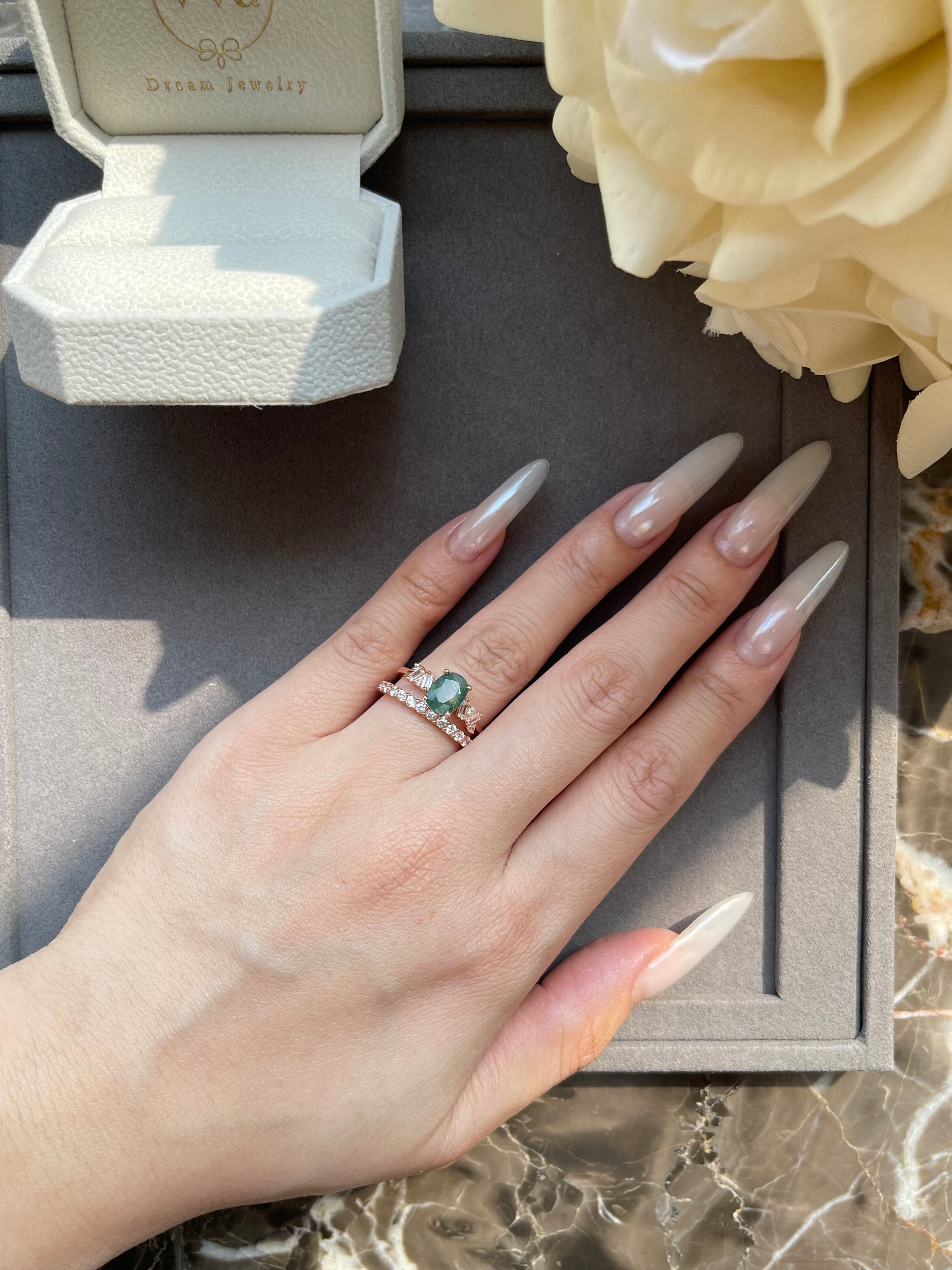 【Sylvan Whisper】Unique Handmade Natural Moss Agate Engagement Ring 1.5ct Oval Shape