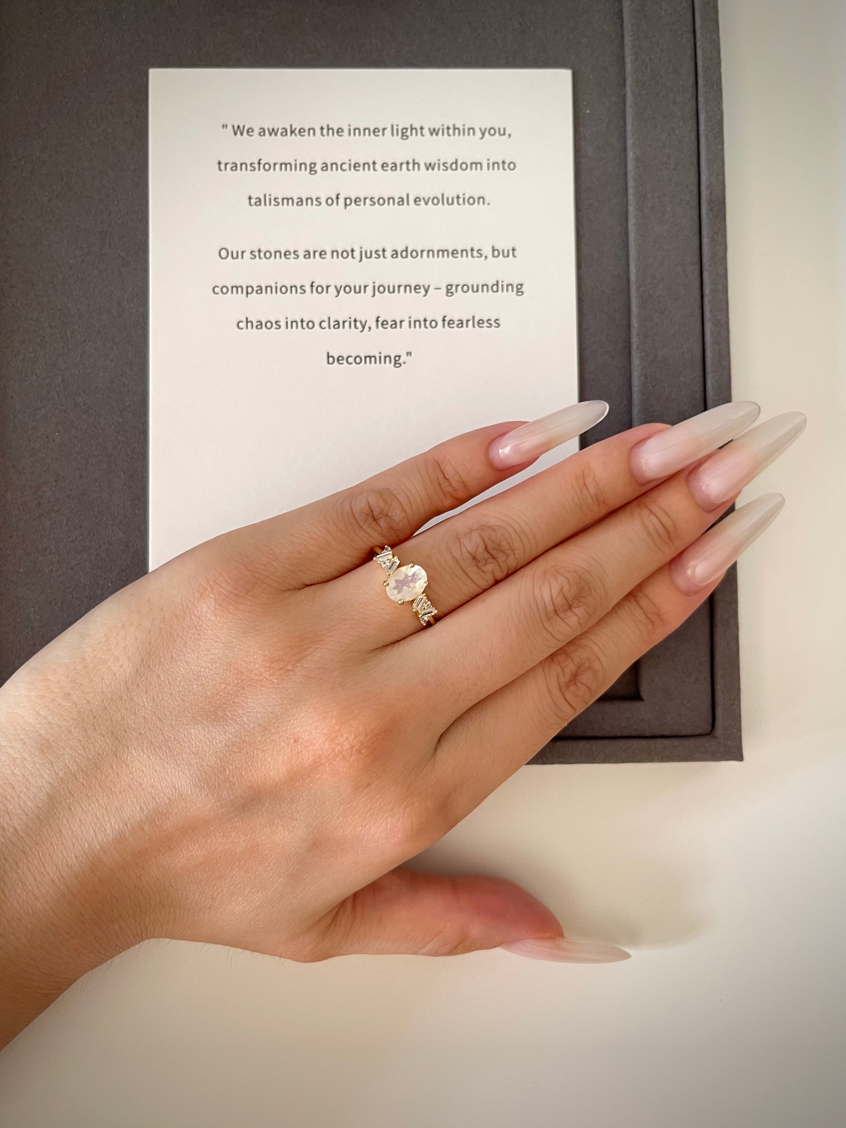 【Moonbeam Set】Unique Handmade Natural Blue Moonstone Engagement Ring Set 2pcs 1.5ct Oval Shape