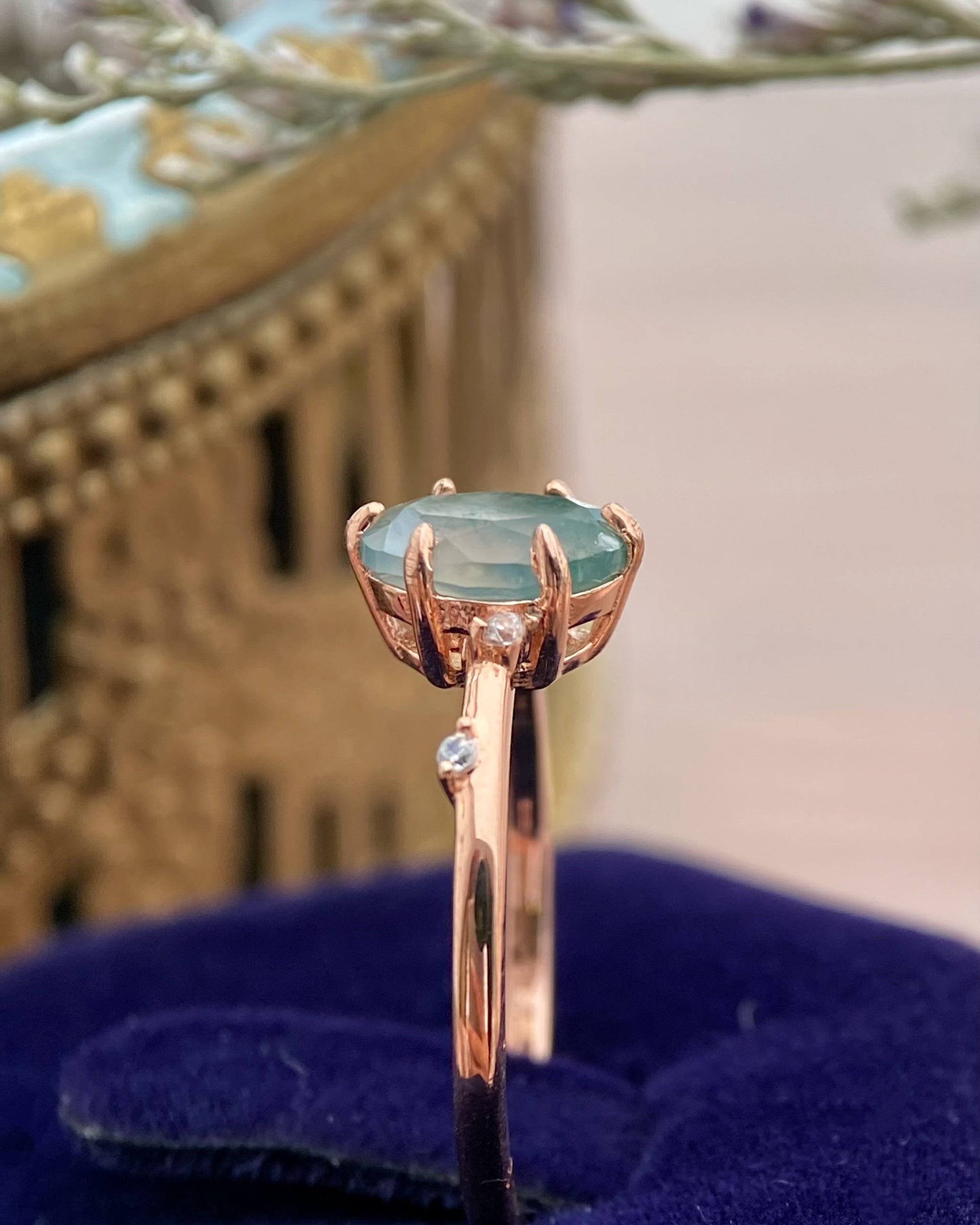 【Arbor】Bague de fiançailles unique en agate mousse naturelle faite à la main, 1,5 ct, forme ovale