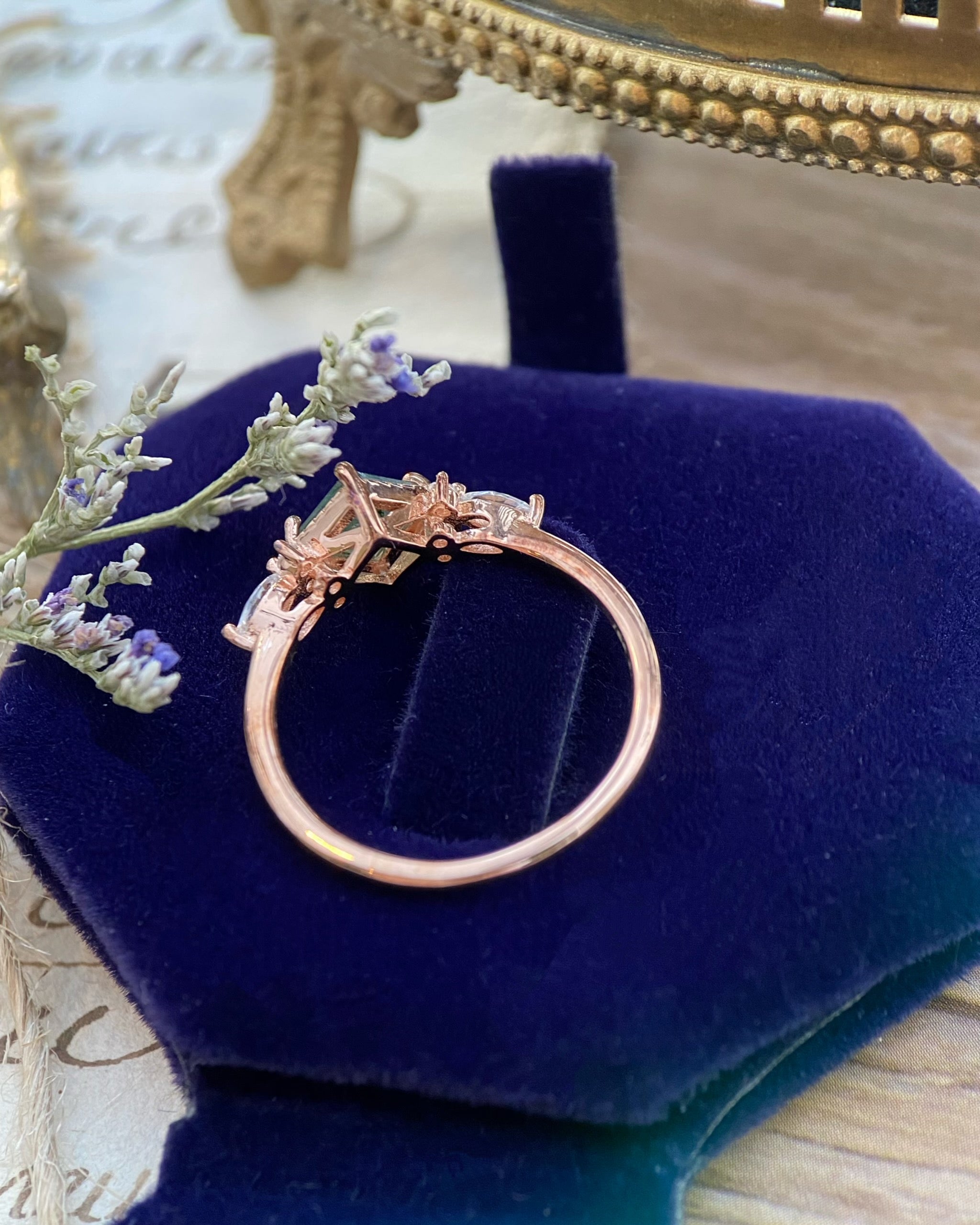 【GAIA】Bague de fiançailles unique en agate mousse naturelle faite à la main, 0,75 ct, forme princesse