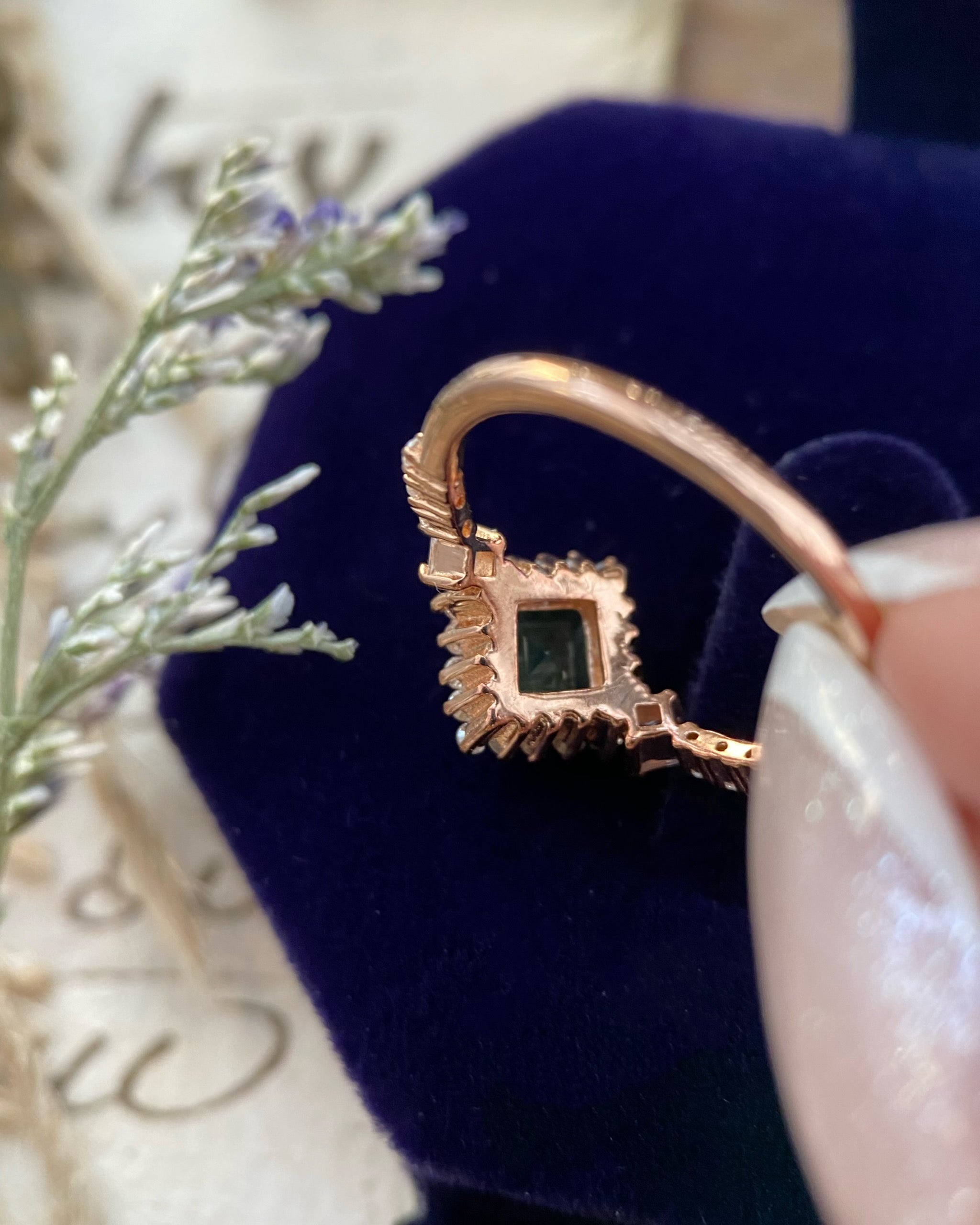 RHIANNON | Unique Handmade Natural Moss Agate Engagement Ring Princess Cut 0.75ct