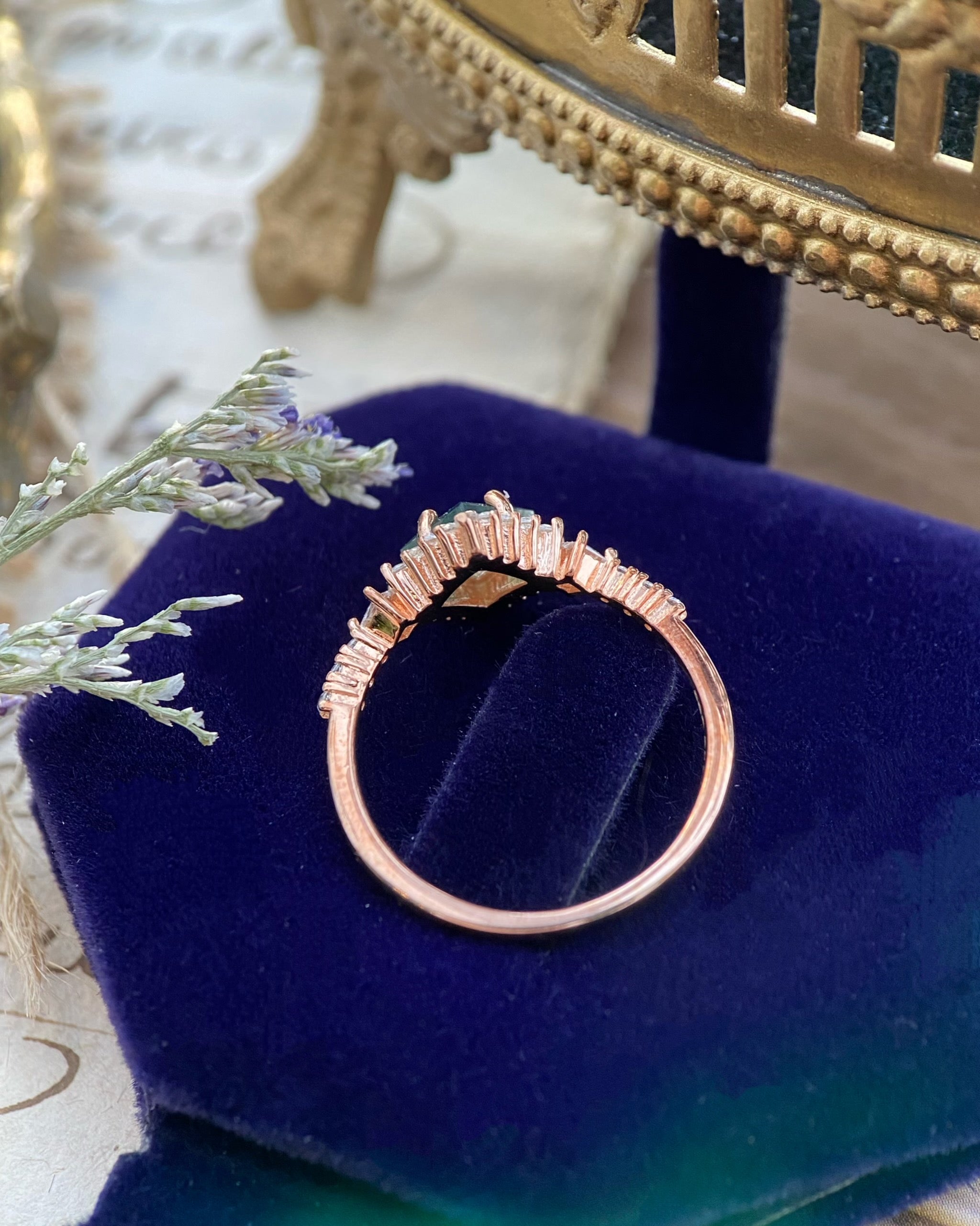 RHIANNON | Unique Handmade Natural Moss Agate Engagement Ring Princess Cut 0.75ct
