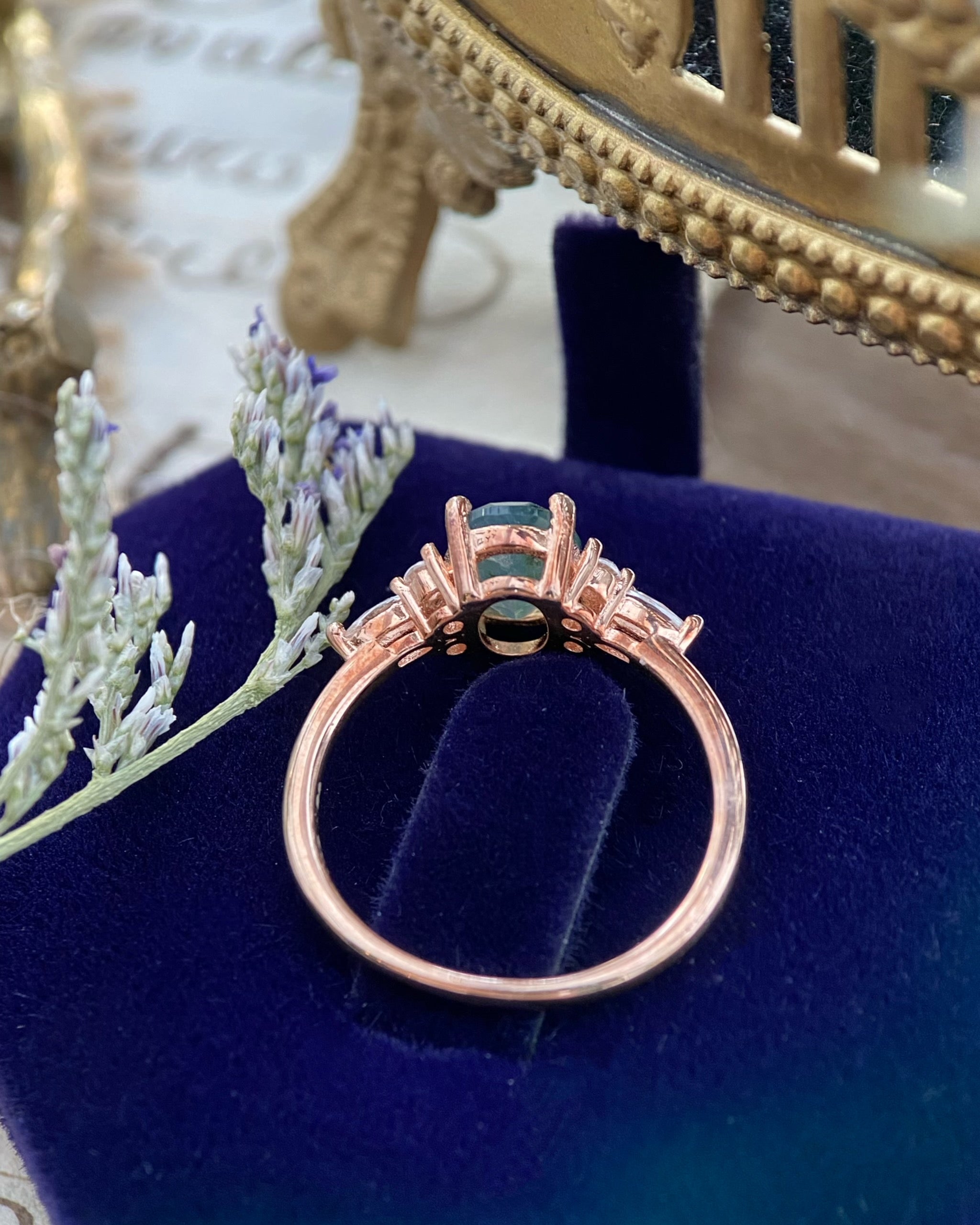 【Gala Garden】Unique Handmade Natural Moss Agate Engagement Ring 1.5ct Oval Cut