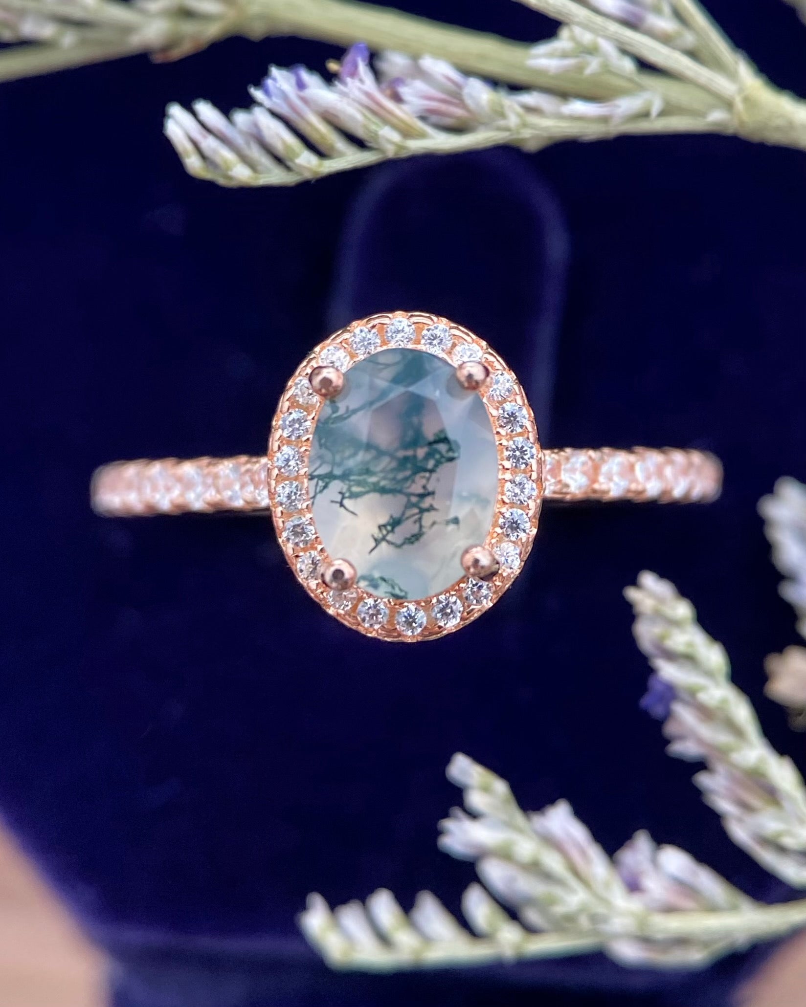 【Enchanted Grove】Unique Handmade Natural Moss Agate Engagement Ring 1.5ct Oval Cut