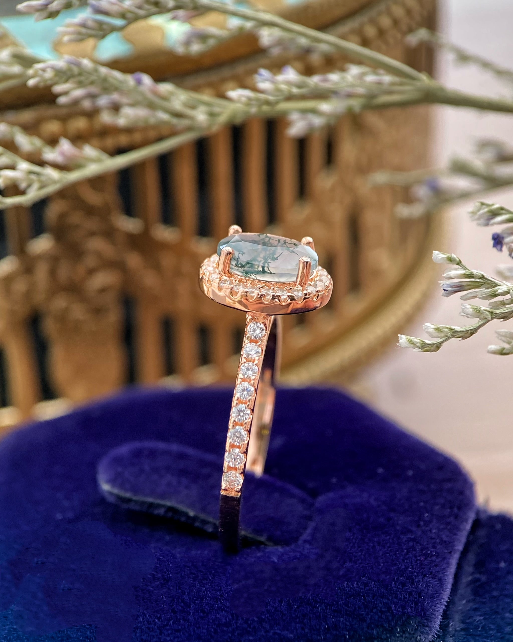 【Enchanted Grove】Unique Handmade Natural Moss Agate Engagement Ring 1.5ct Oval Cut