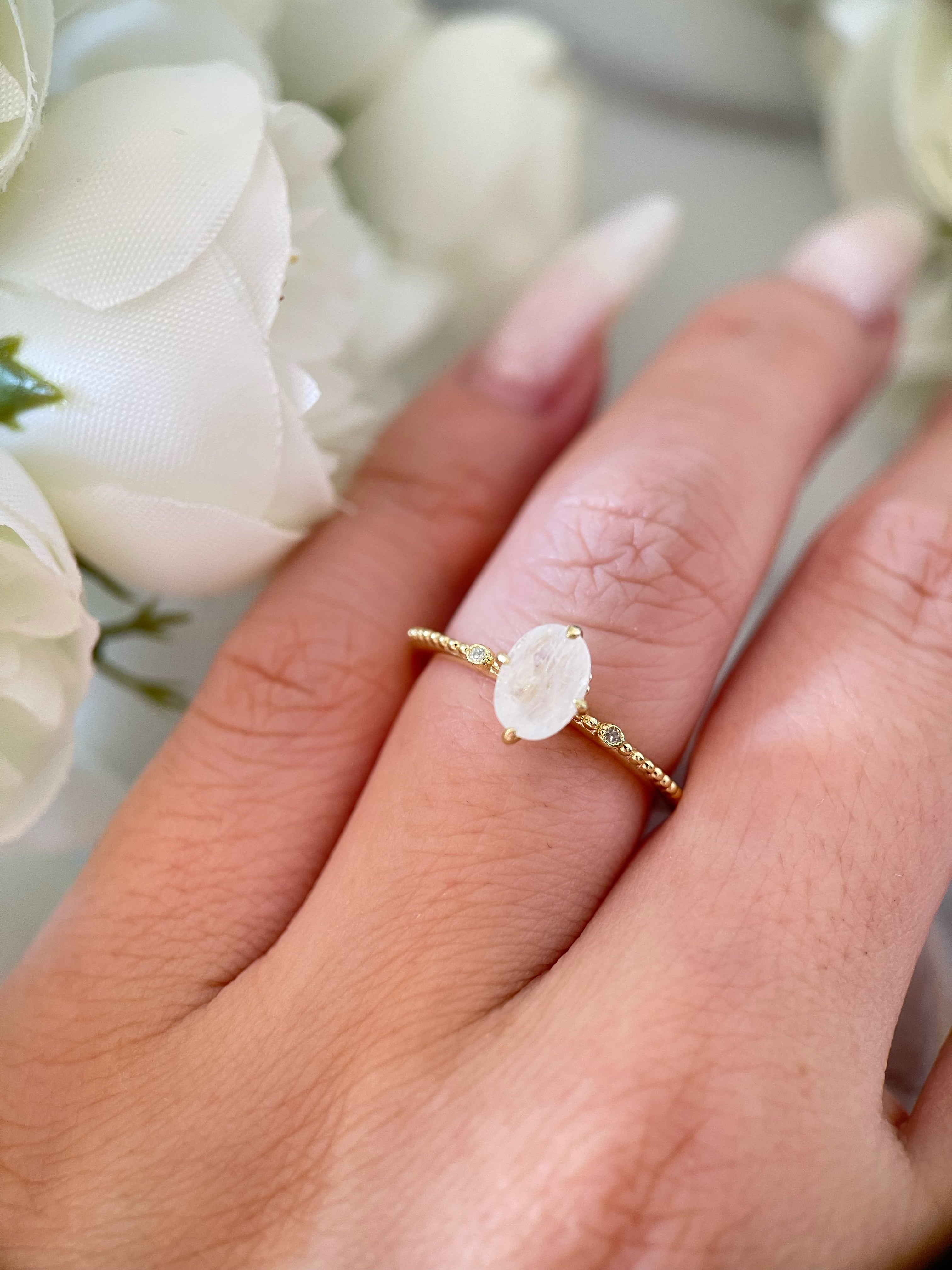 【Luna Twist】Unique Handmade Natural Blue Moonstone Engagement Ring 0.75ct Oval Cut