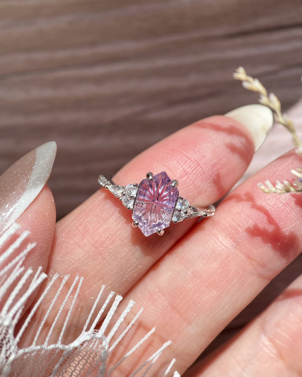Amymone | Hexagon Natural Bicolor Amethyst Fantasy Cut Alternative Engagement Ring