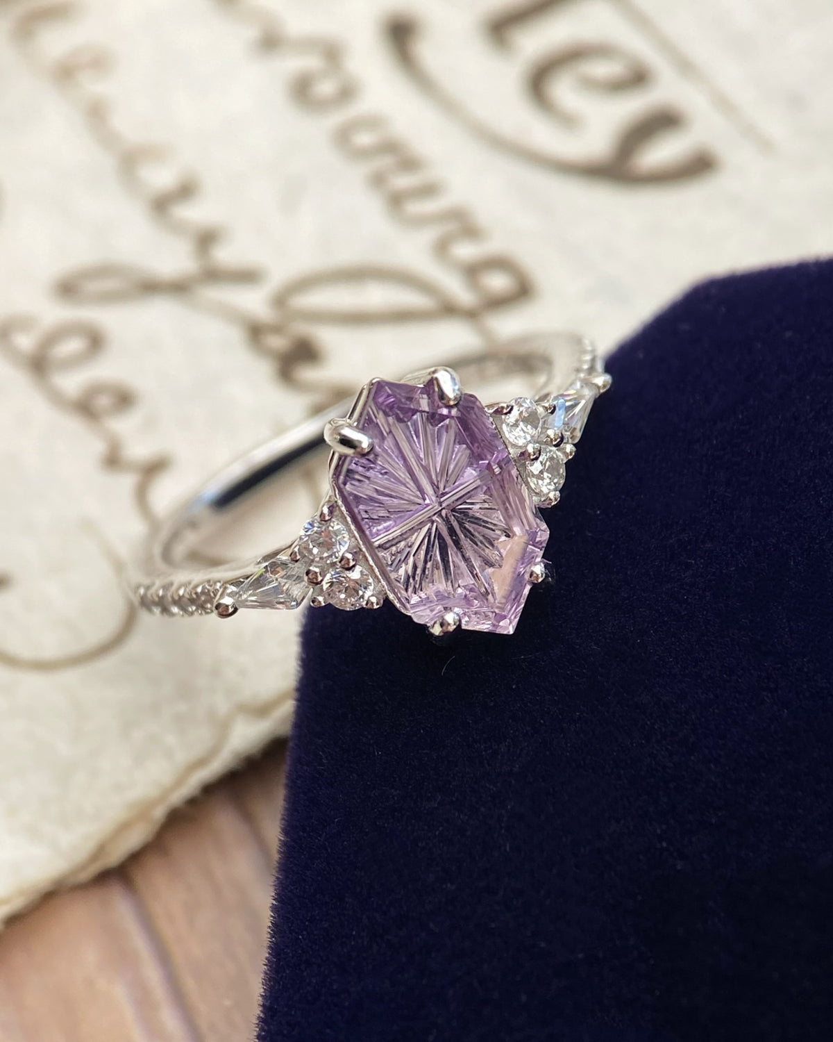 Amymone | Hexagon Natural Bicolor Amethyst Fantasy Cut Alternative Engagement Ring