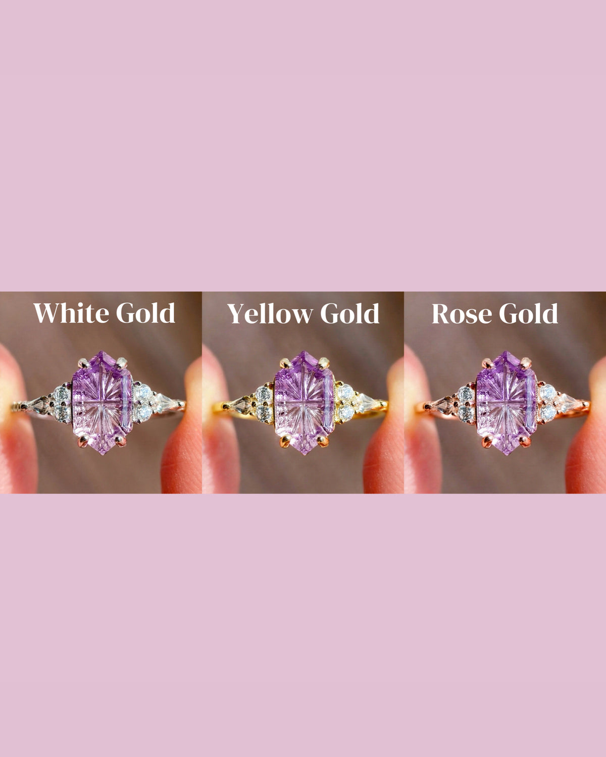 Amymone | Hexagon Natural Bicolor Amethyst Fantasy Cut Alternative Engagement Ring