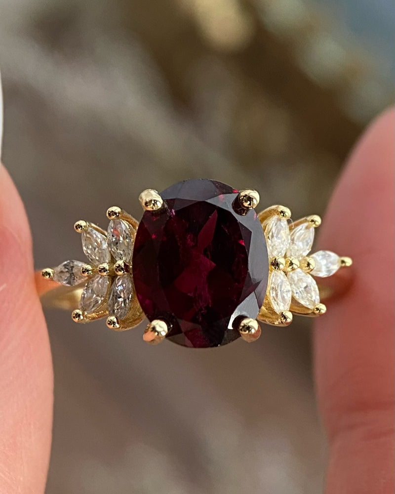 【SCARLETTE】Handmade Natural Rhodolite Garnet Engagement Ring Oval Cut 3ct