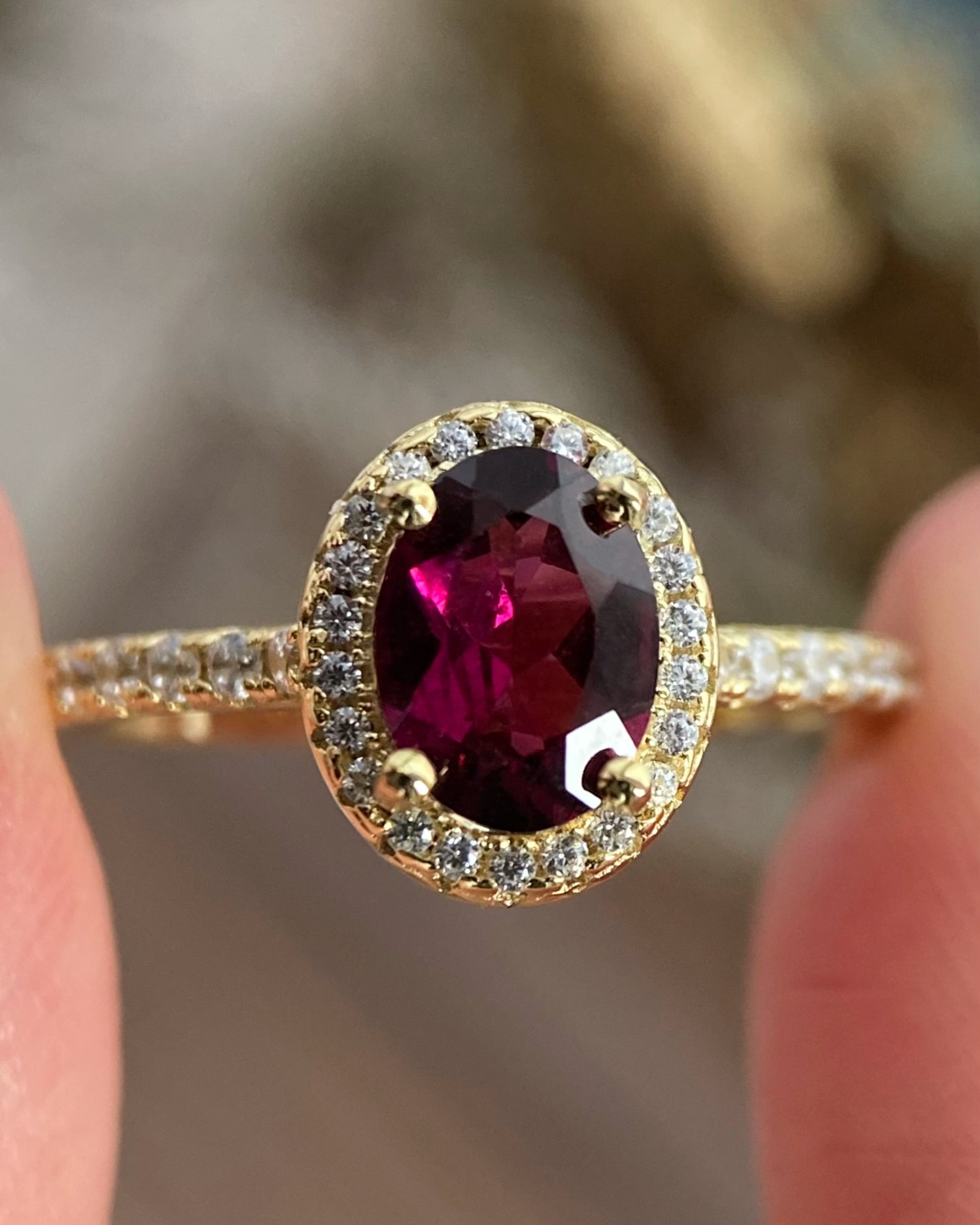 【Amara Cascade】Unique Handmade Natural Rhodolite Garnet Engagement Ring 1.5ct Oval Cut