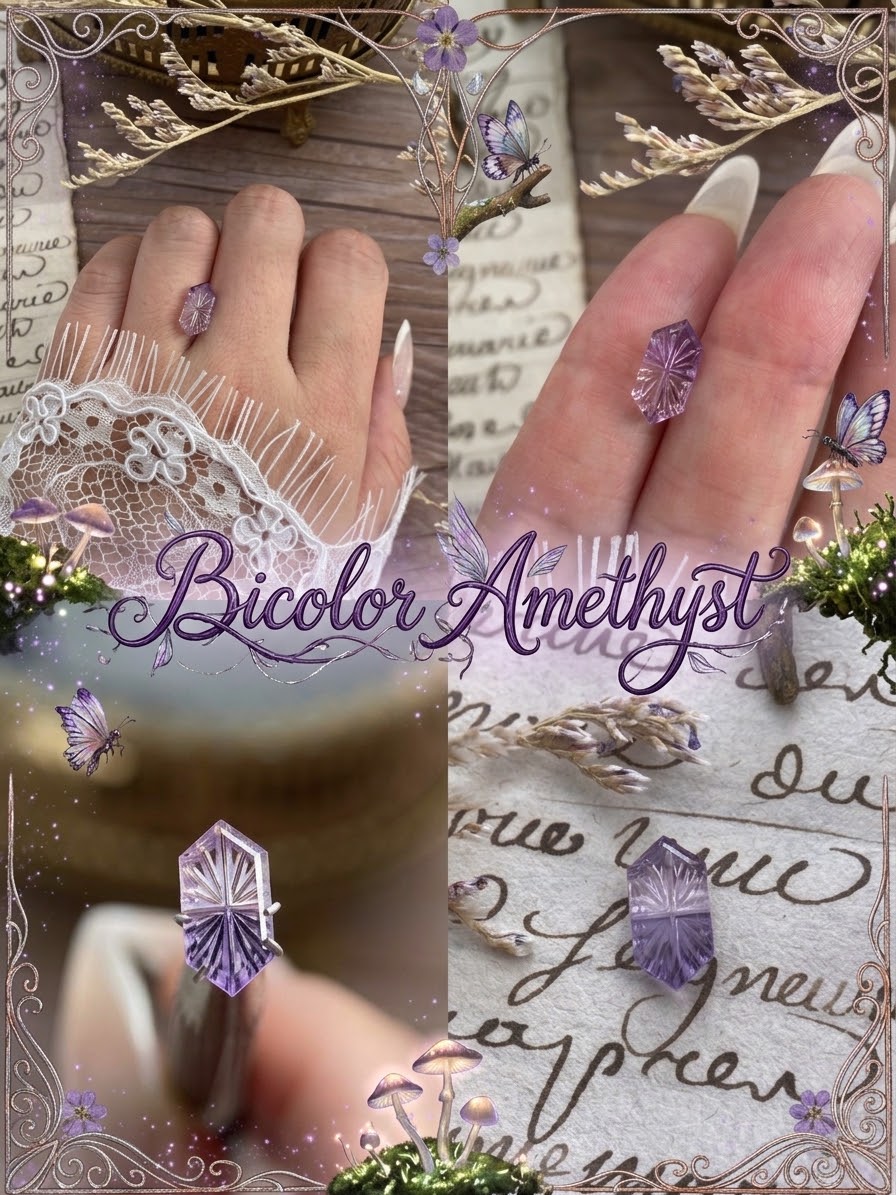 Amymone | Hexagon Natural Bicolor Amethyst Fantasy Cut Alternative Engagement Ring