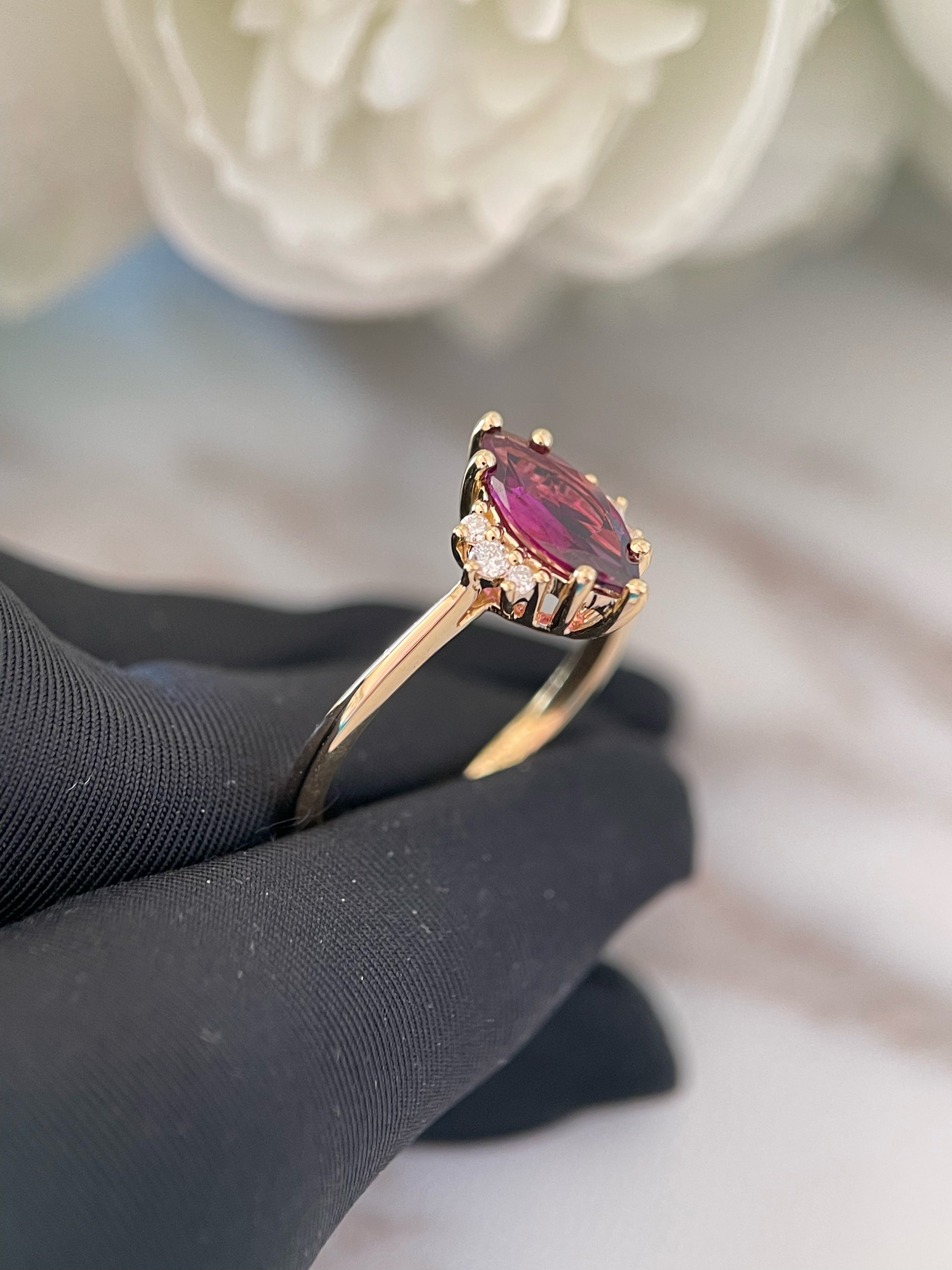 【Octavia】Handmade Natural Rhodolite Garnet Engagement Ring Marquise Cut 1ct