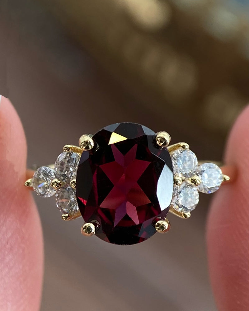 【CARMEN】Handmade Natural Rhodolite Garnet Engagement Ring 3ct Oval Cut