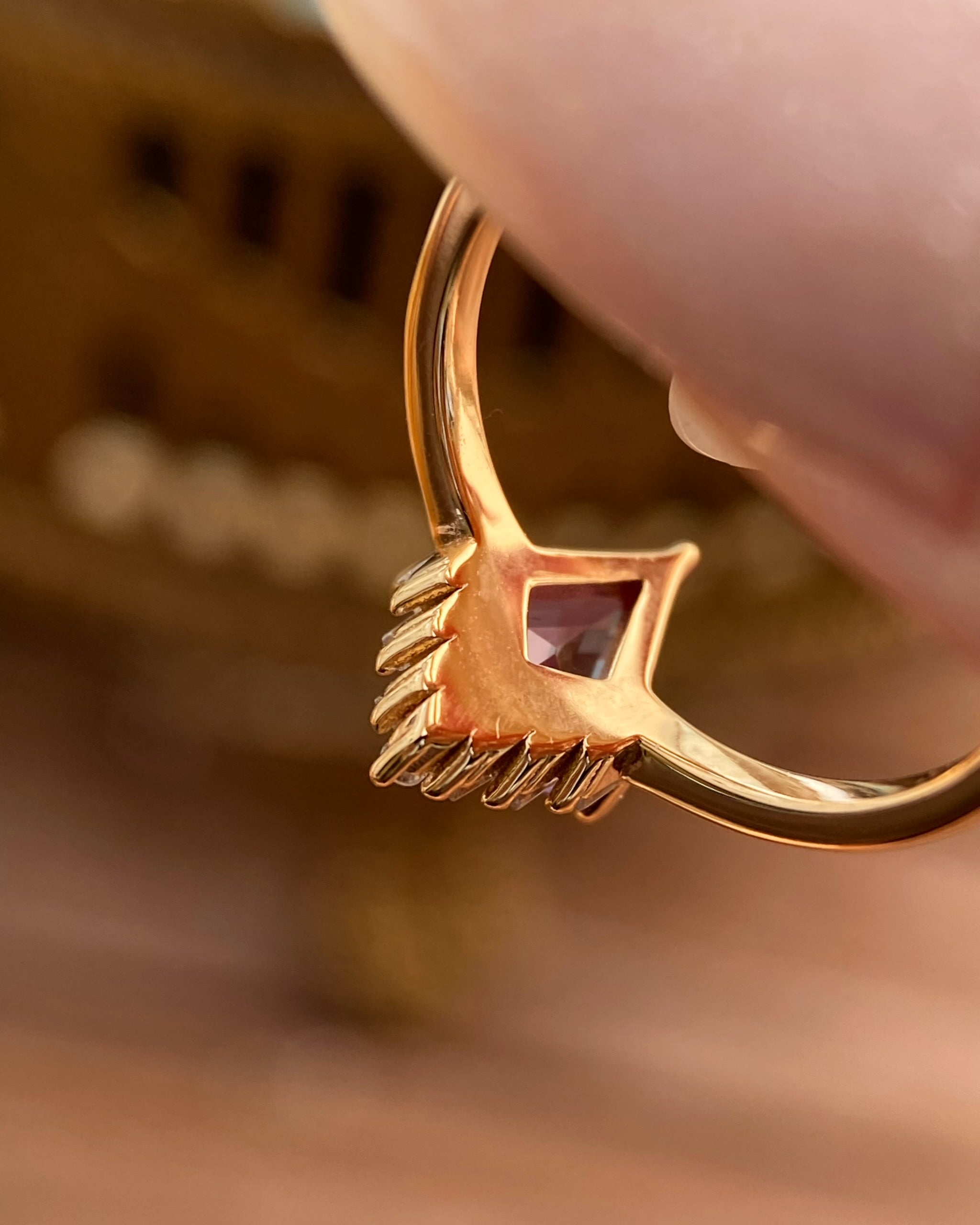 Astraea | Vintage Kite Cut Lab Grown Alexandrite  Engagement Ring Solid 14K Gold