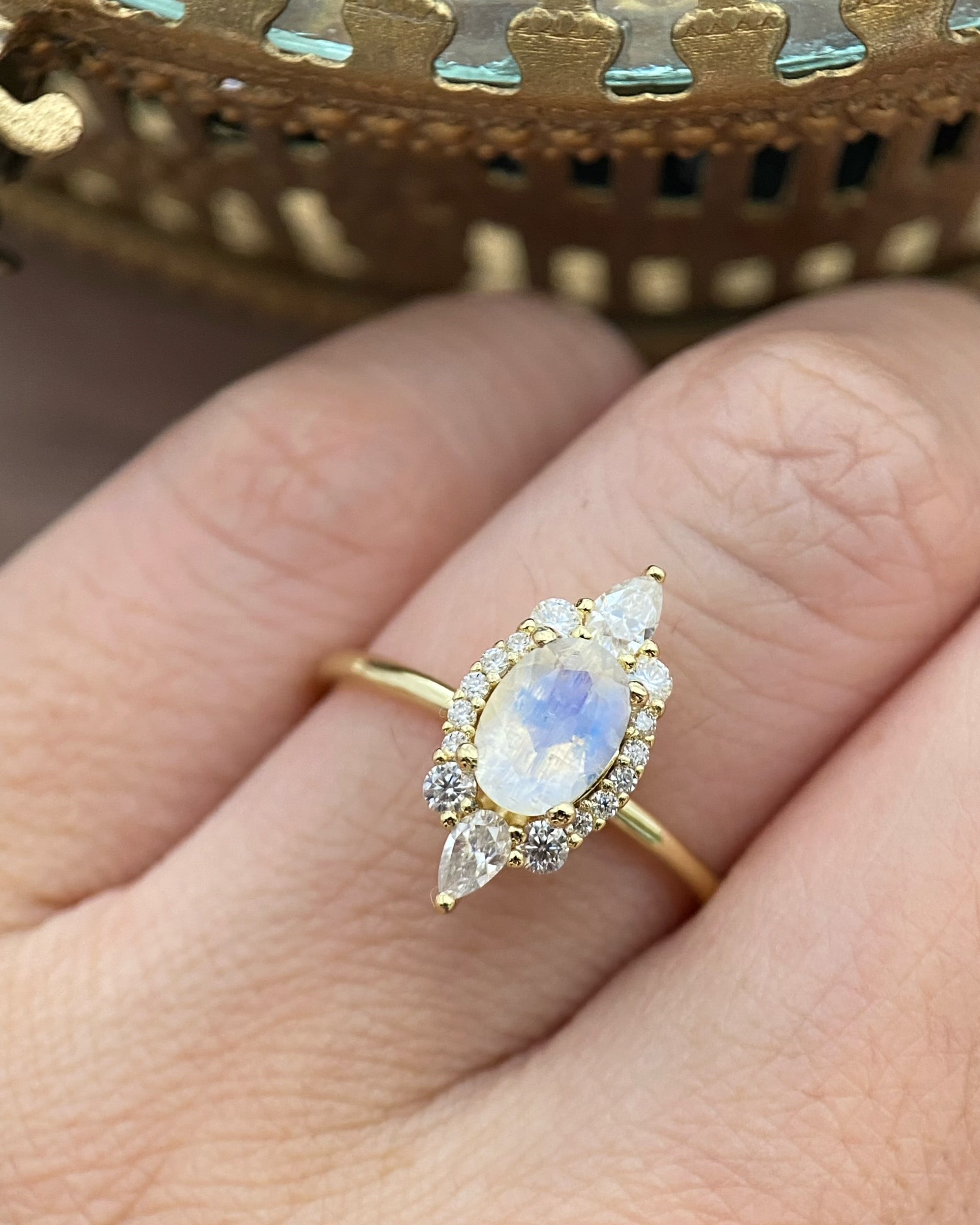 Diana's Bow | Vintage Art Deco Inspired Blue Moonstone Engagement Ring