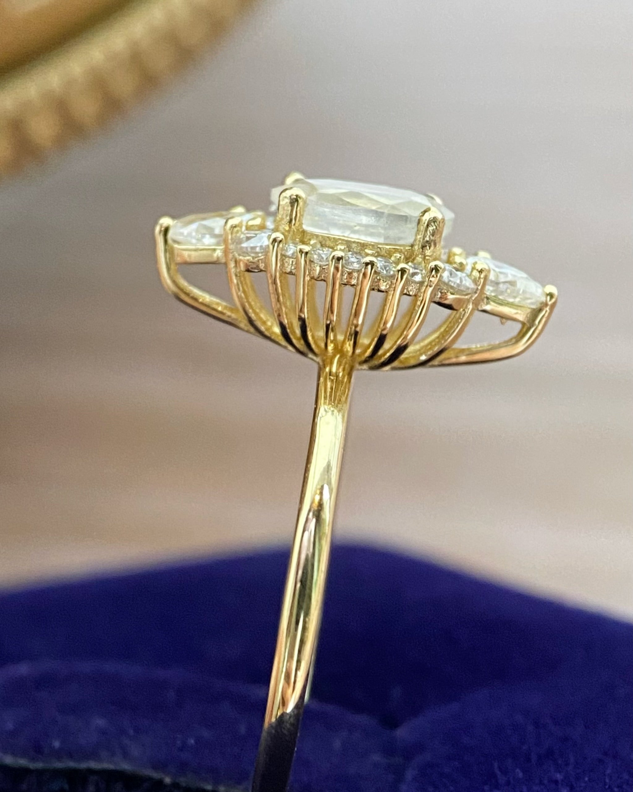 Diana's Bow | Vintage Art Deco Inspired Blue Moonstone Engagement Ring