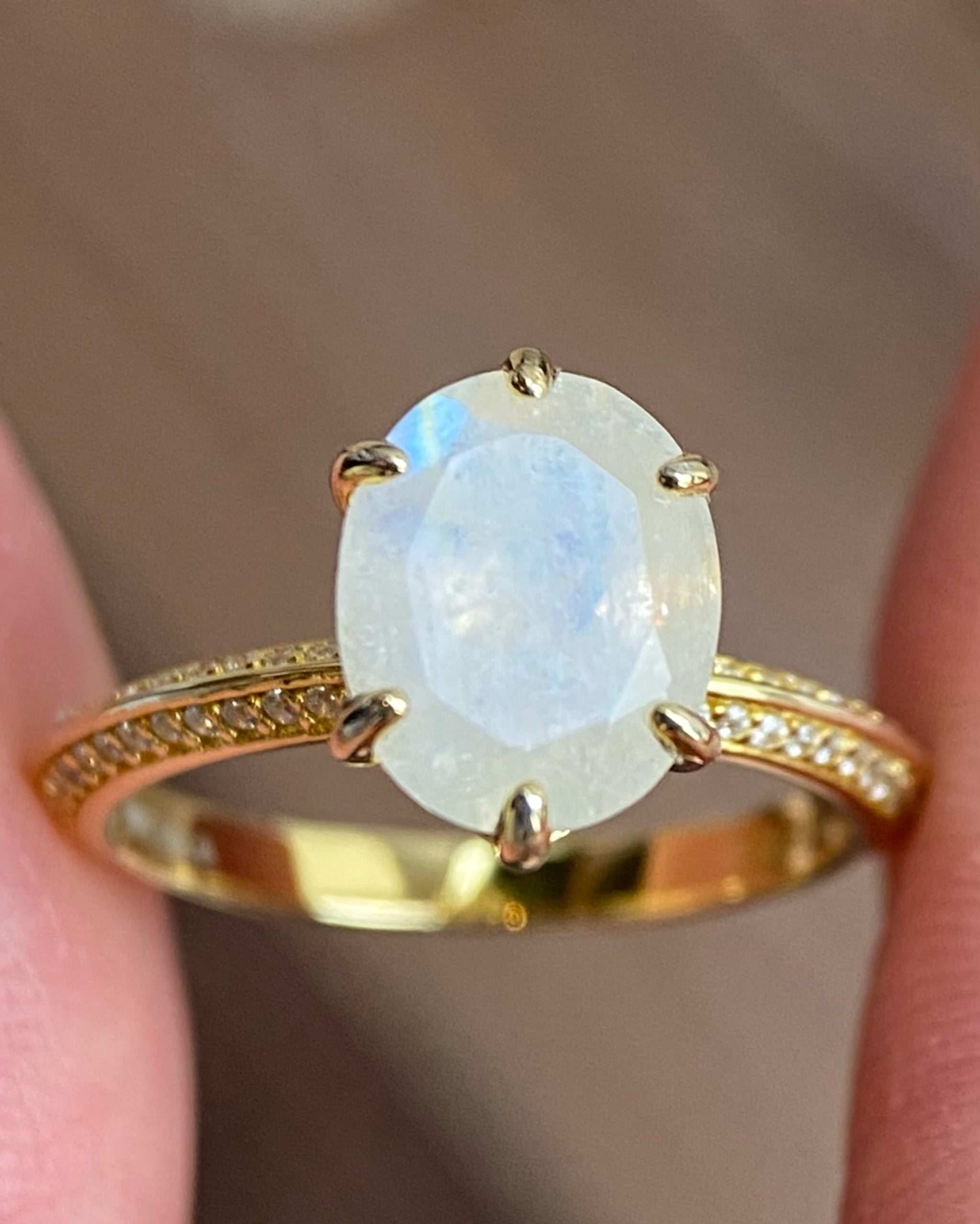 Astral | Unique Handmade Natural Blue Moonstone Engagement Ring 3ct Oval Cut
