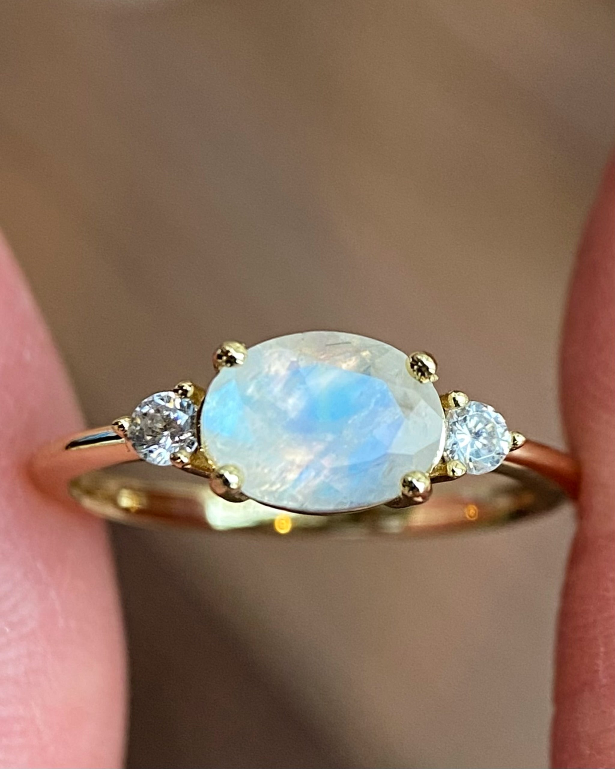 Lunette | Unique Handmade Natural Blue Moonstone Engagement Ring Oval Cut