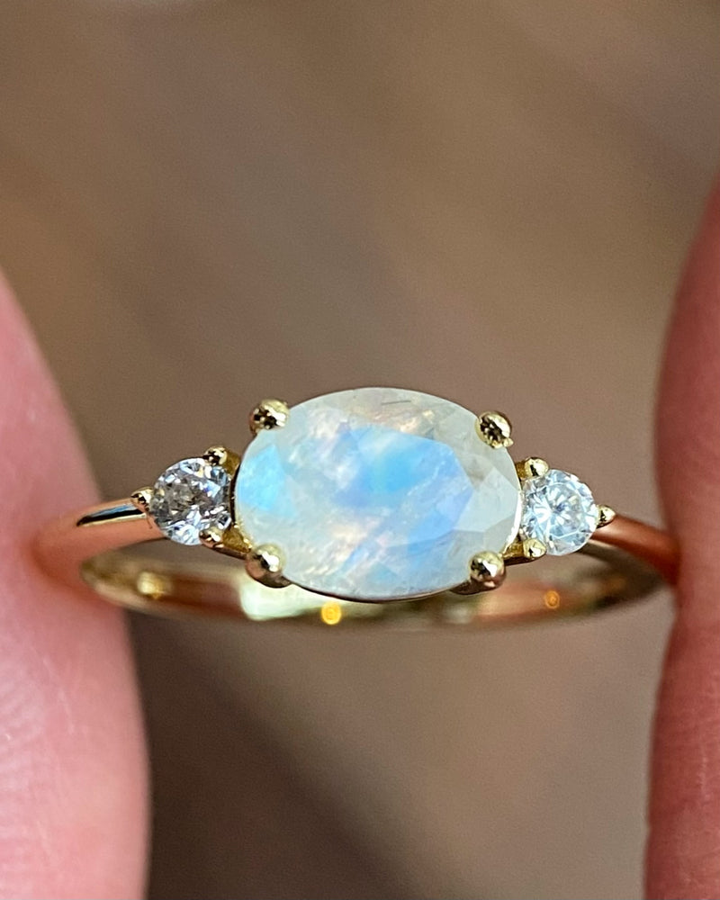 Lunette | Unique Handmade Natural Blue Moonstone Engagement Ring Oval Cut