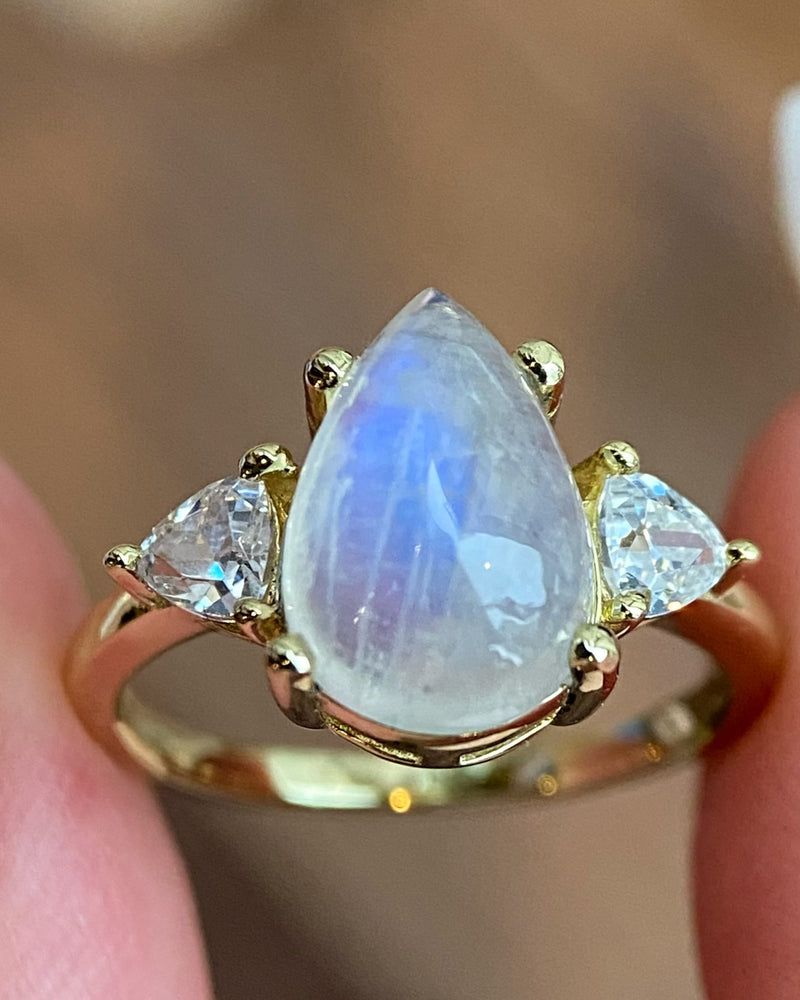 SERAPHINA | Unique Handmade Natural Blue Moonstone Engagement Pear Shape 3ct