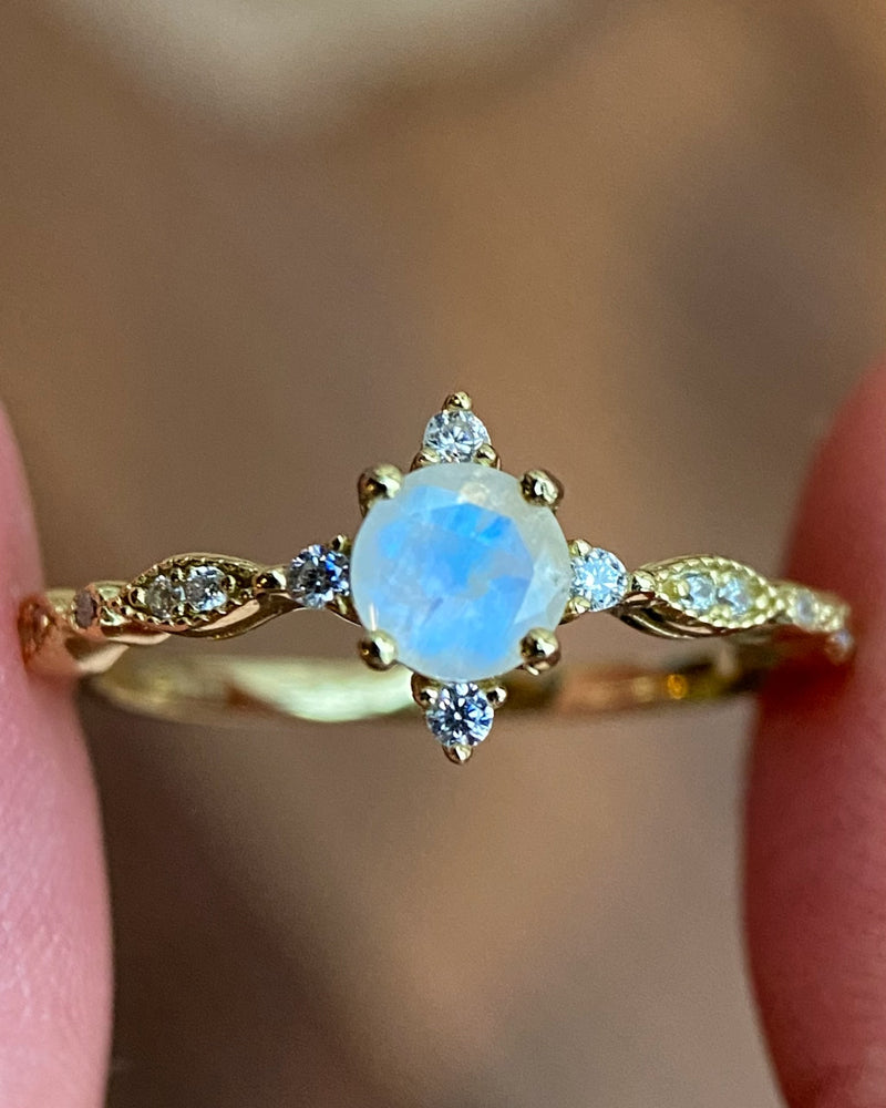 Lucentia | Handmade Natural Blue Moonstone Engagement Ring Round Cut