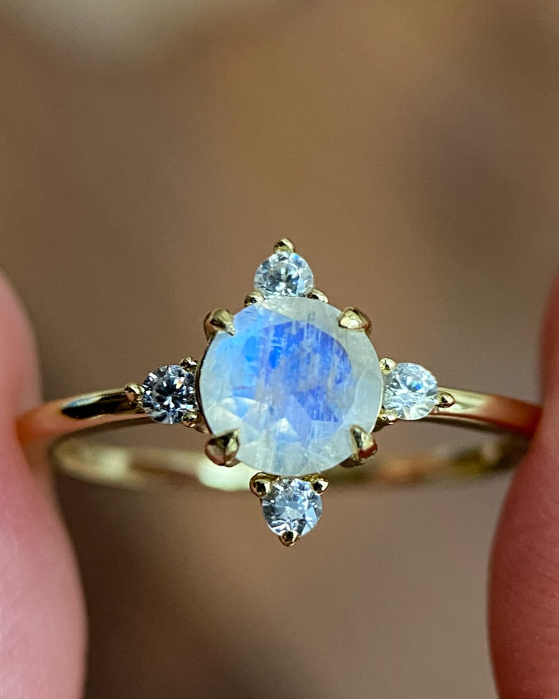 ARIADNE | Unique Handmade Natural Blue Moonstone Engagement Ring Round Cut 0.8ct