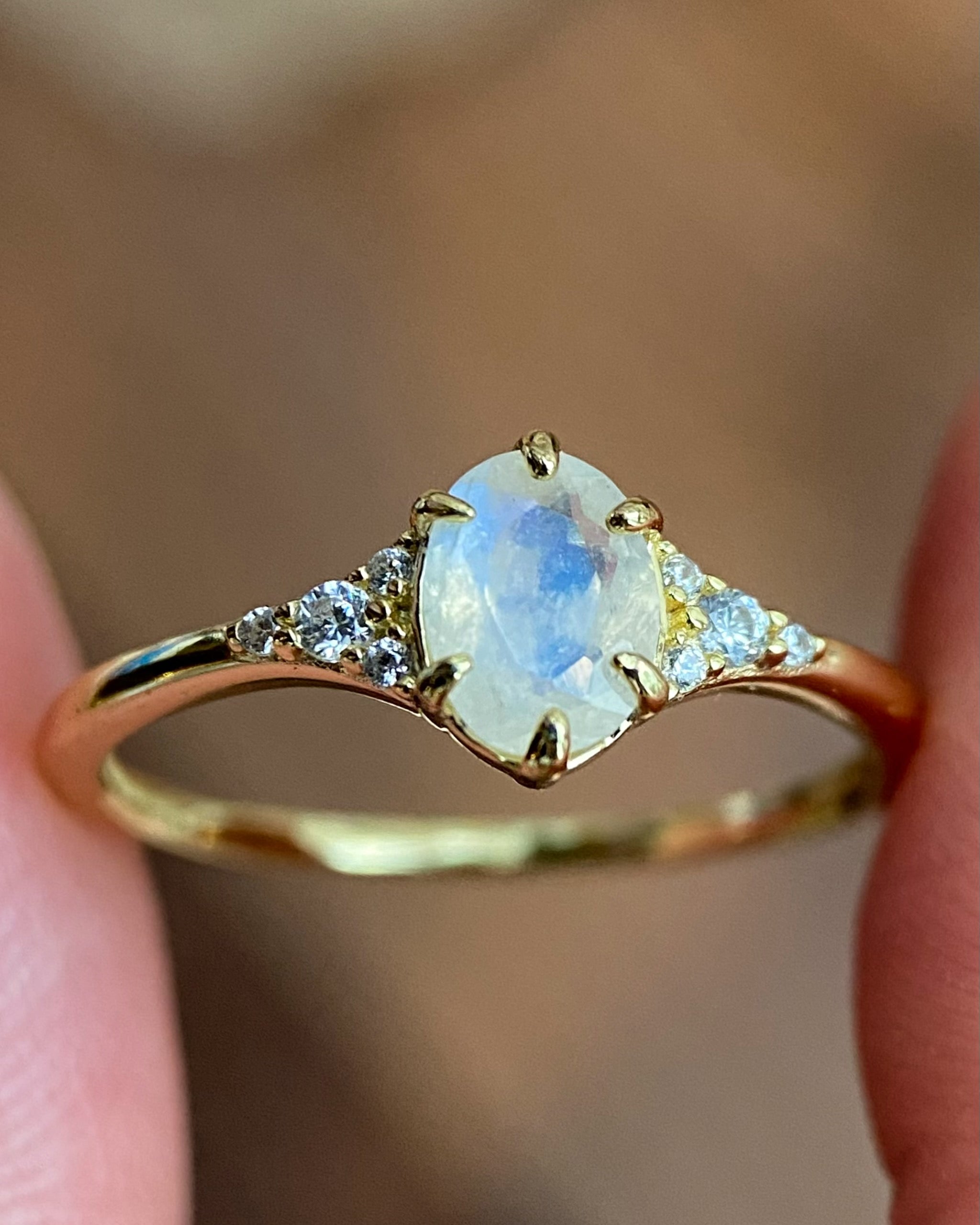 Artemis | Unique Handmade Natural Blue Moonstone Engagement Ring 0.75ct Oval Cut