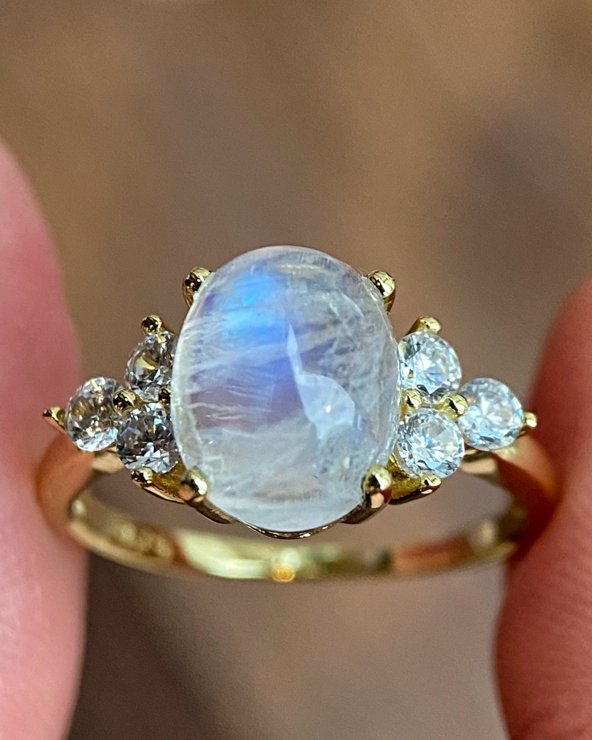 DIANA | Unique Handmade Natural Blue Moonstone Engagement Ring 3ct Oval Cut