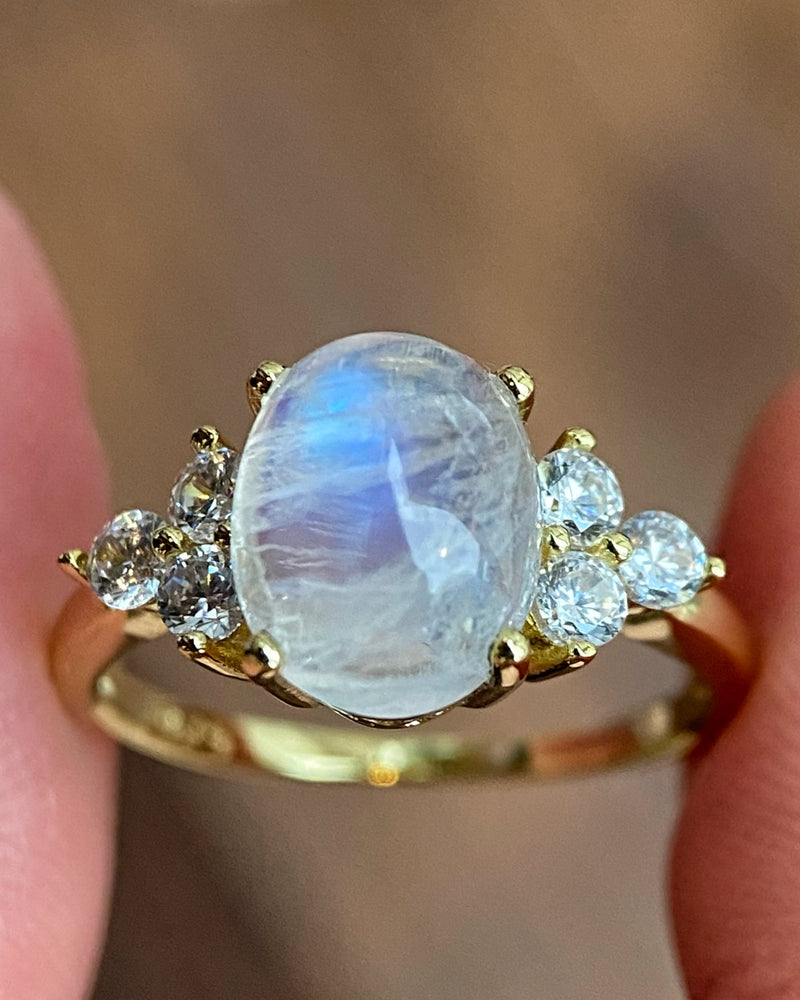 DIANA | Unique Handmade Natural Blue Moonstone Engagement Ring 3ct Oval Cut