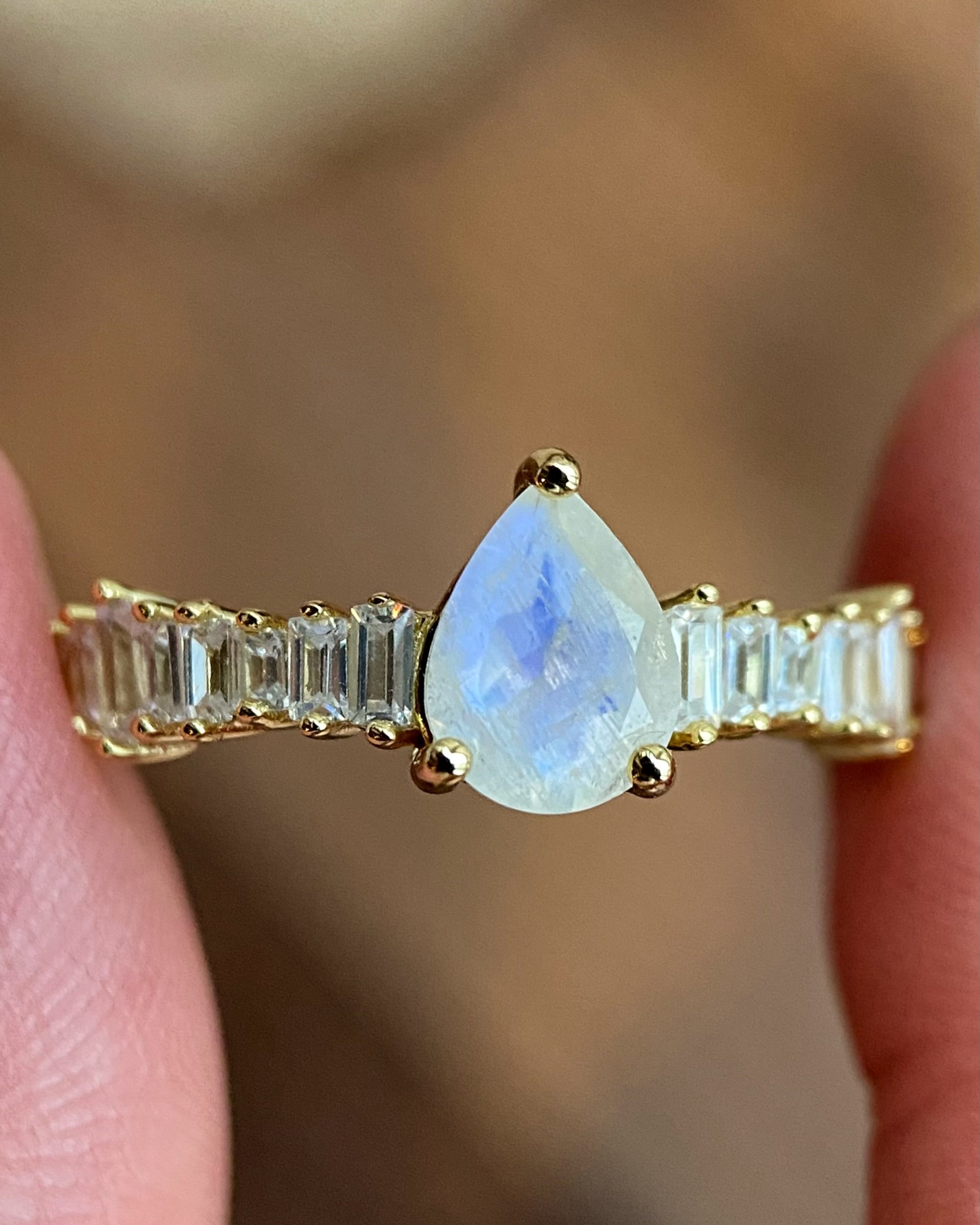 Chalice | Unique Handmade Natural Blue Moonstone Engagement Ring 0.8ct Pear Shape