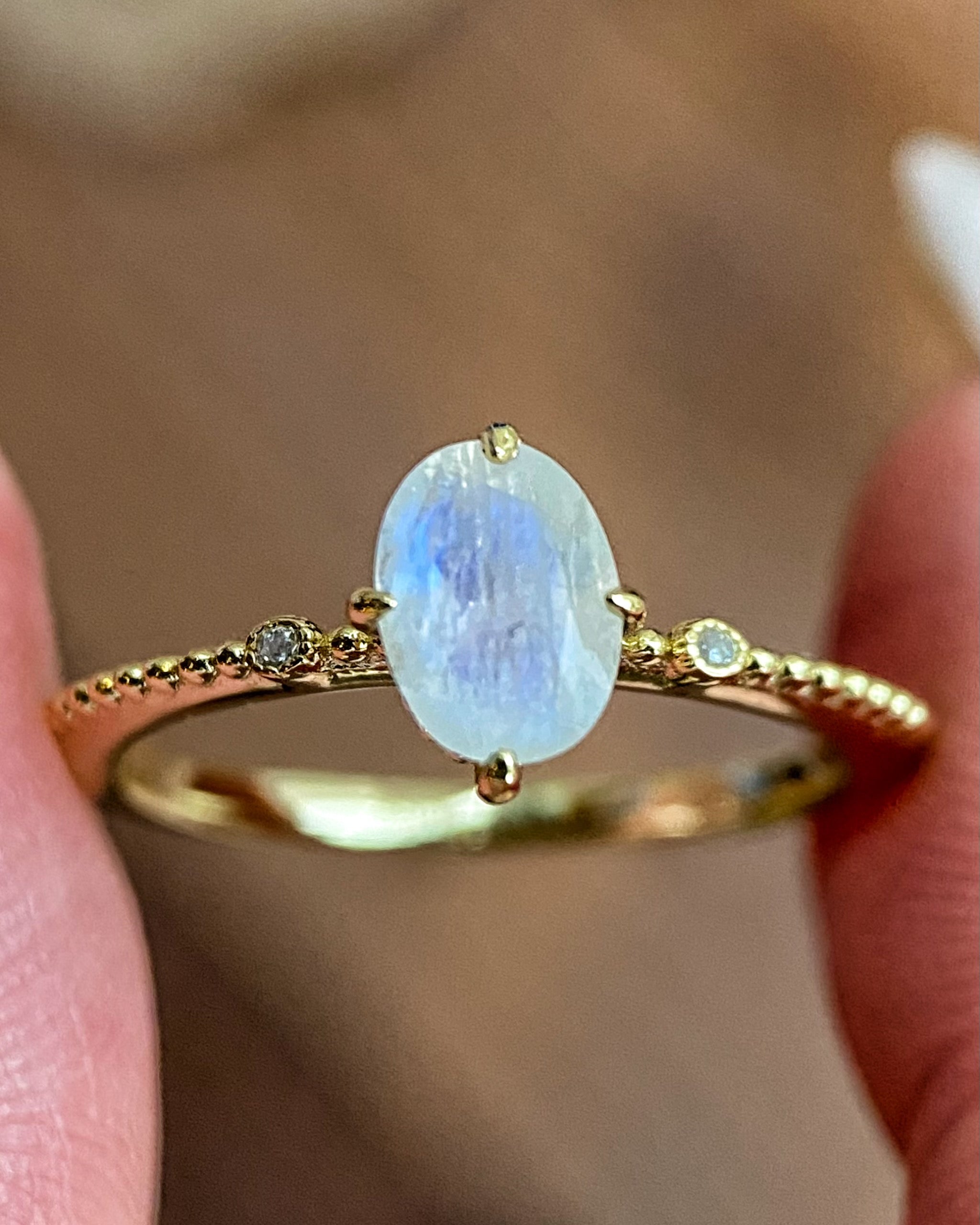Luna Twist | Unique Handmade Natural Blue Moonstone Engagement Ring 0.75ct Oval Cut