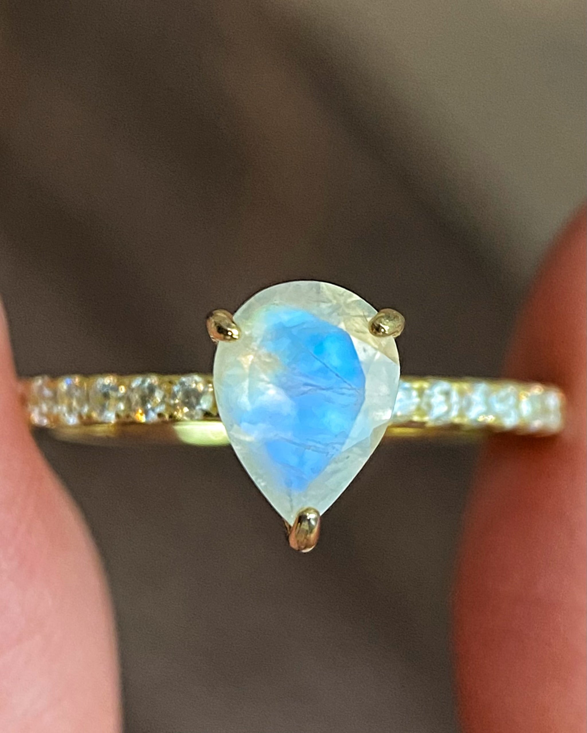 Aurelia | Unique Handmade Natural Blue Moonstone Engagement Ring 0.8ct Pear Shape
