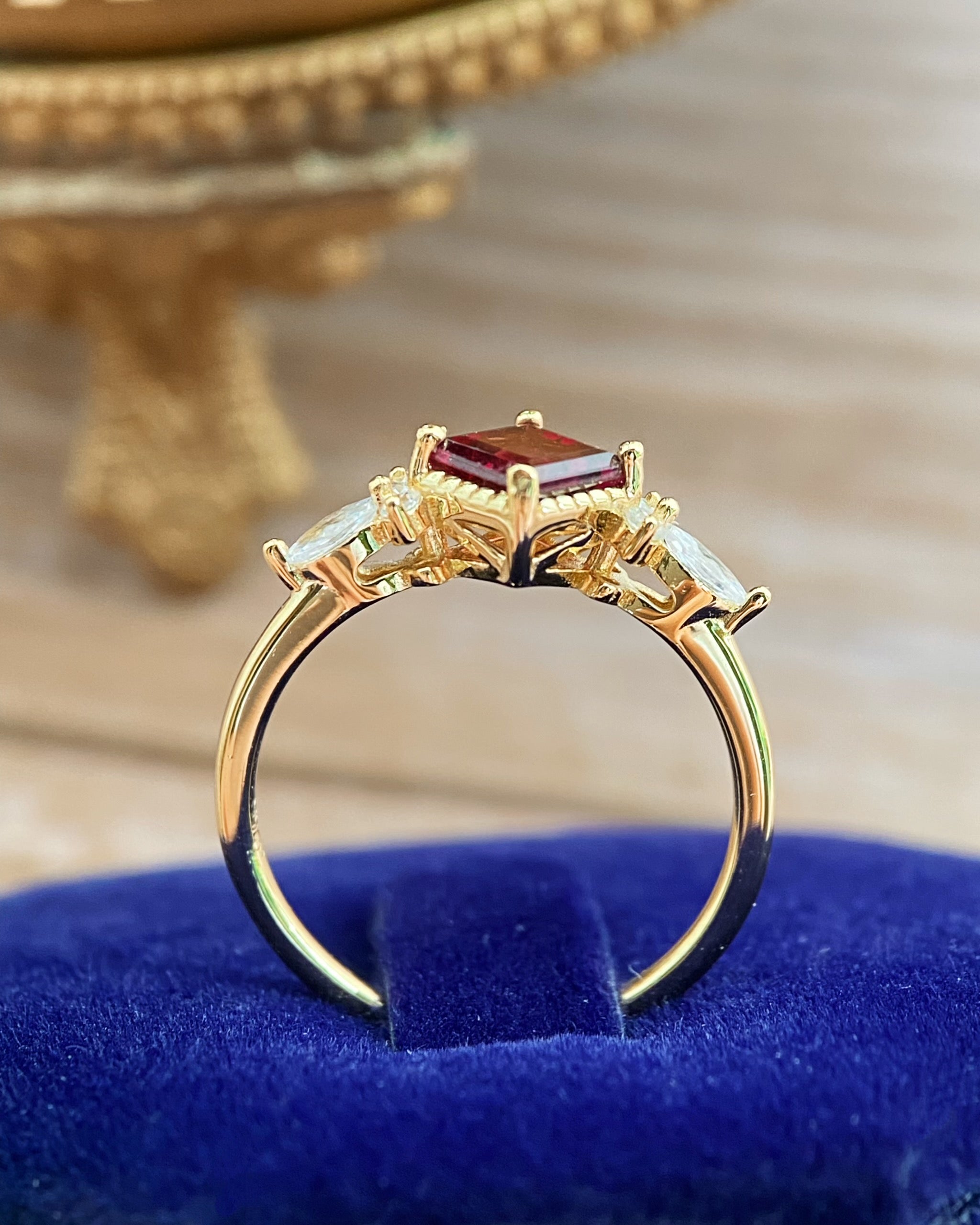 ANTONIA | Handmade Natural Rhodolite Garnet Engagement Ring 0.75ct Princess Cut
