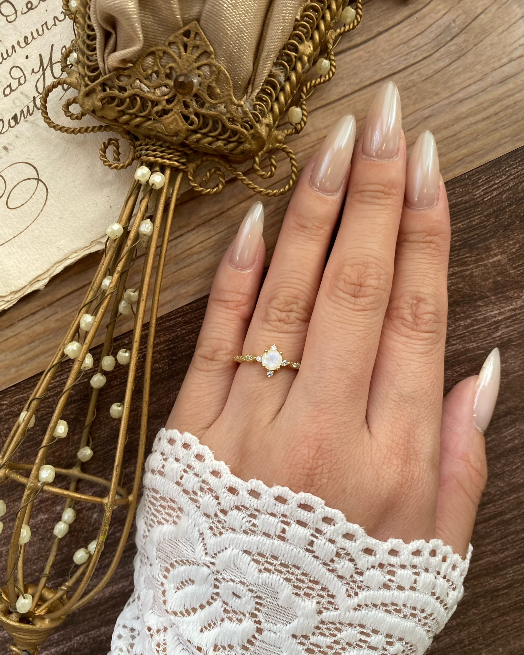 Lucentia | Handmade Natural Blue Moonstone Engagement Ring Round Cut