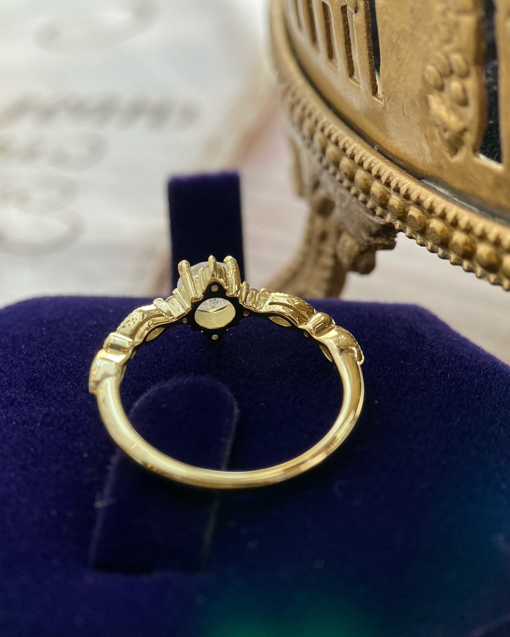 Lucentia | Handmade Natural Blue Moonstone Engagement Ring Round Cut