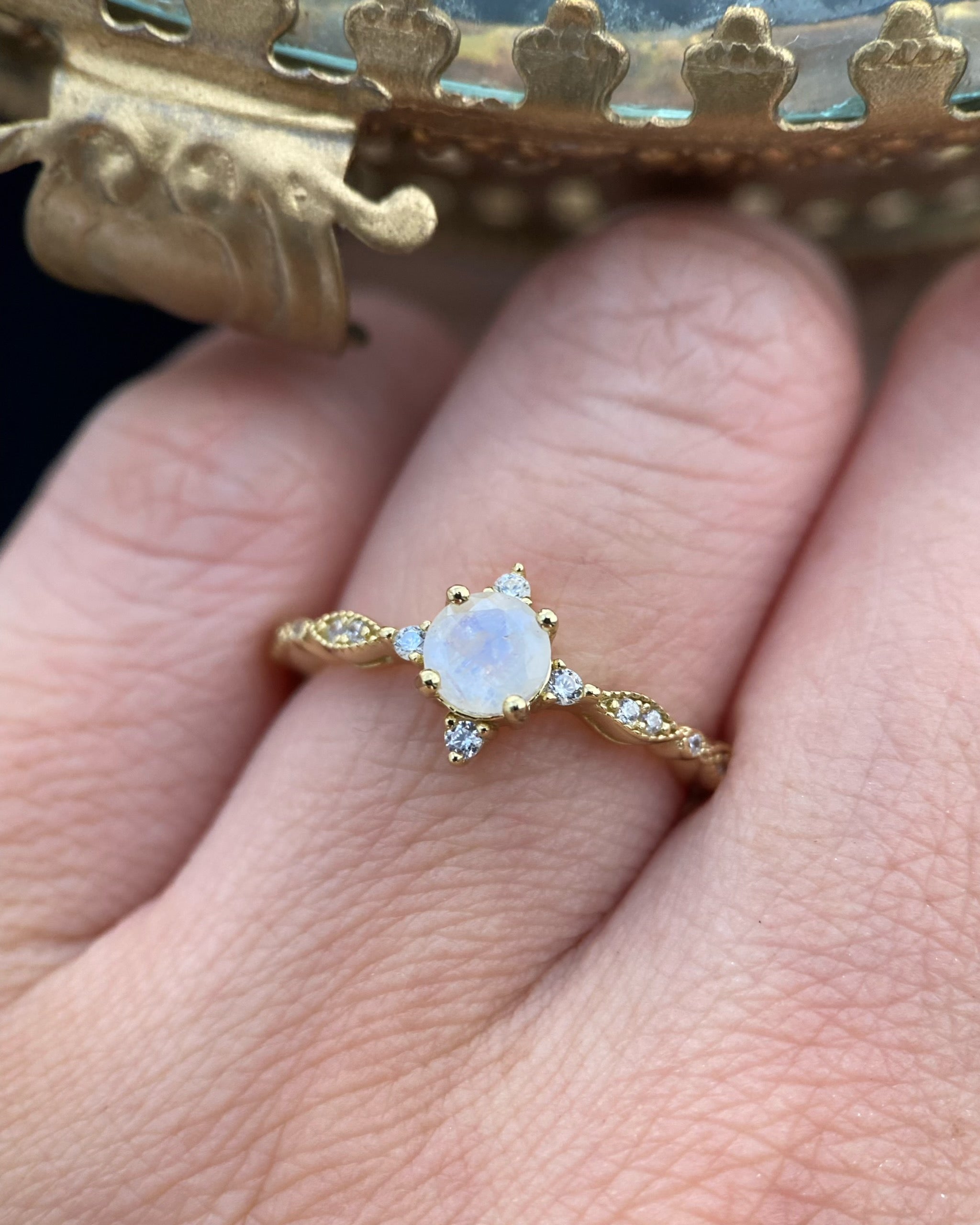 Lucentia | Handmade Natural Blue Moonstone Engagement Ring Round Cut